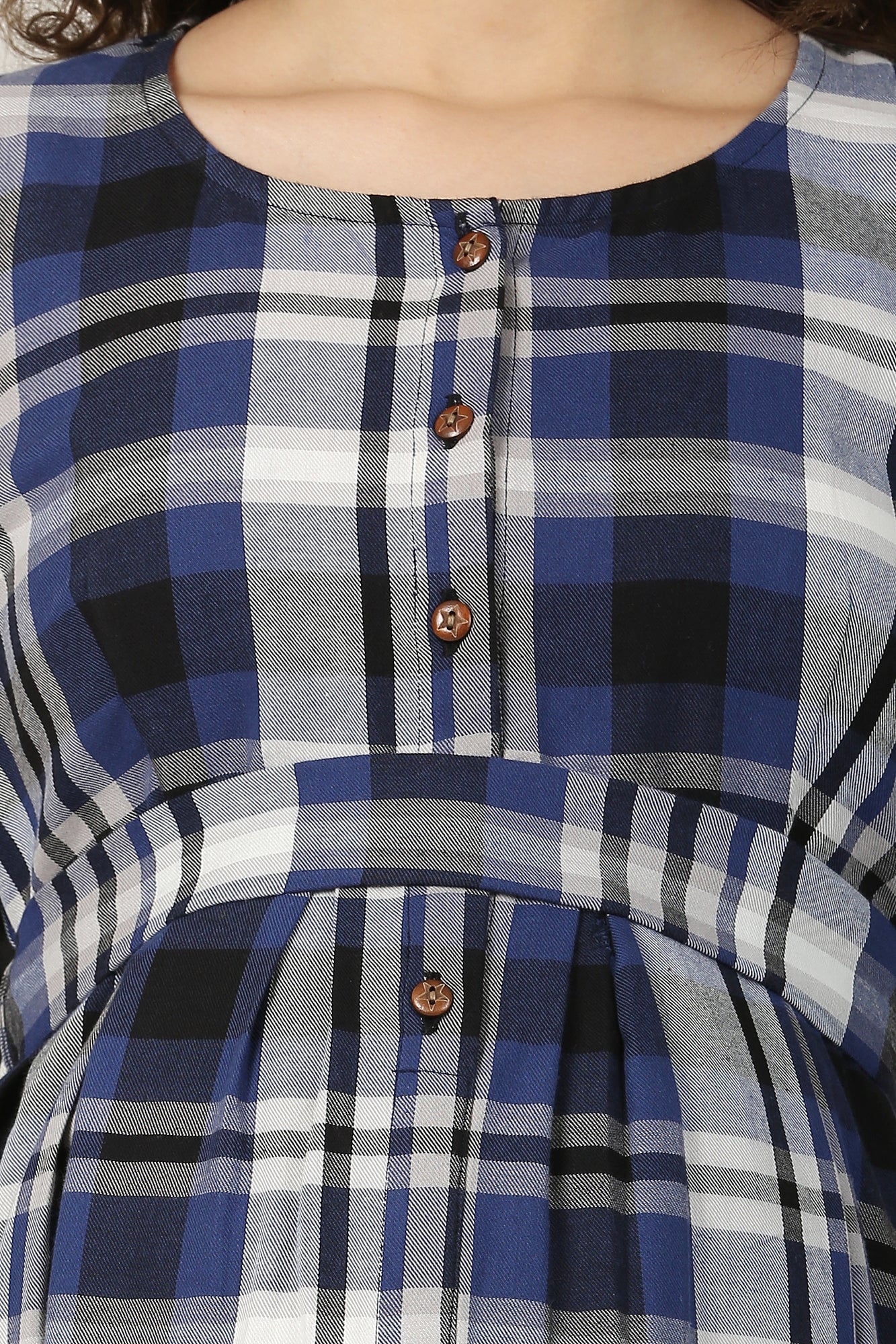 Classy Blue Plaid Maternity & Nursing Dress - Chenance