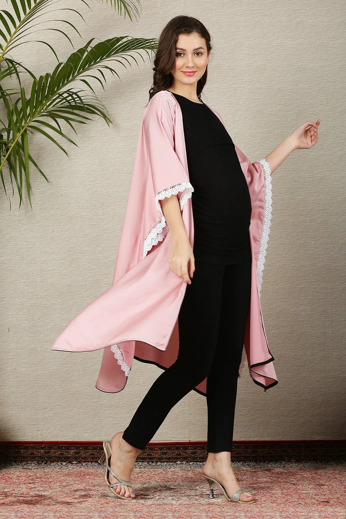 Regal Blush Pink Cascading Maternity Satin Cover Up - Chenance