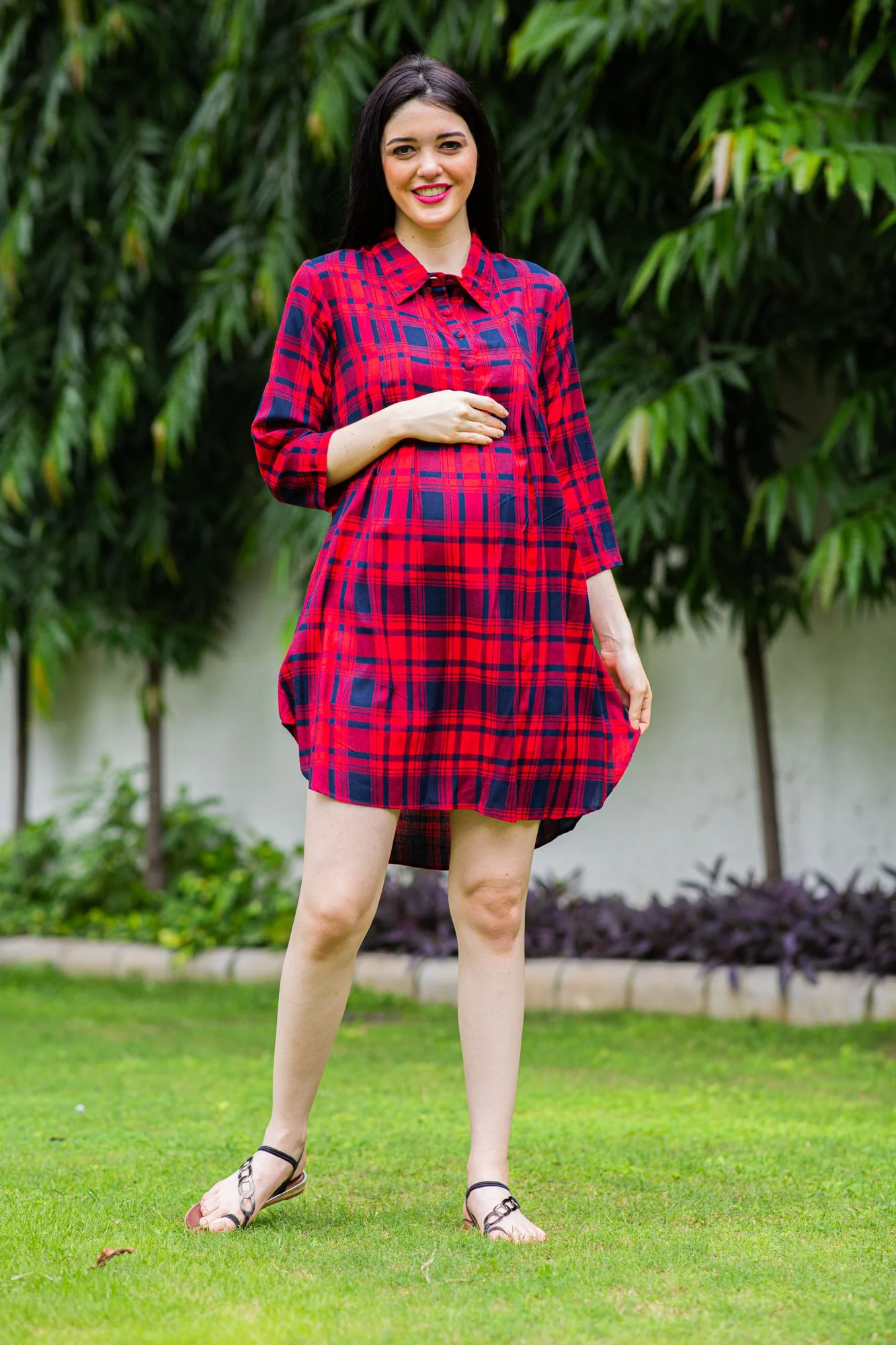 Merry Plaid Maternity & Nursing Shirt Dress - Chenance