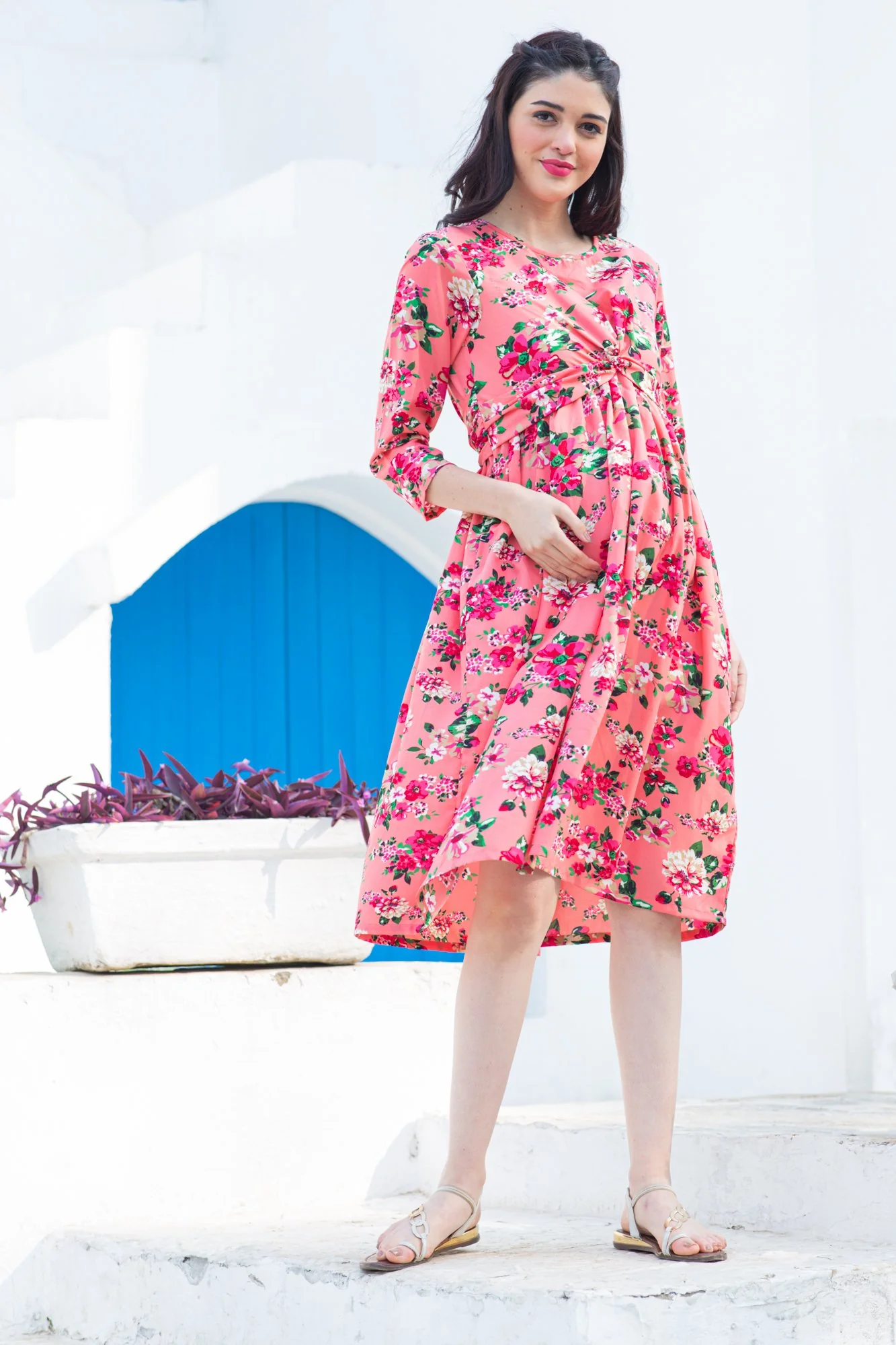 Candy Pink Maternity Knot Dress - Chenance