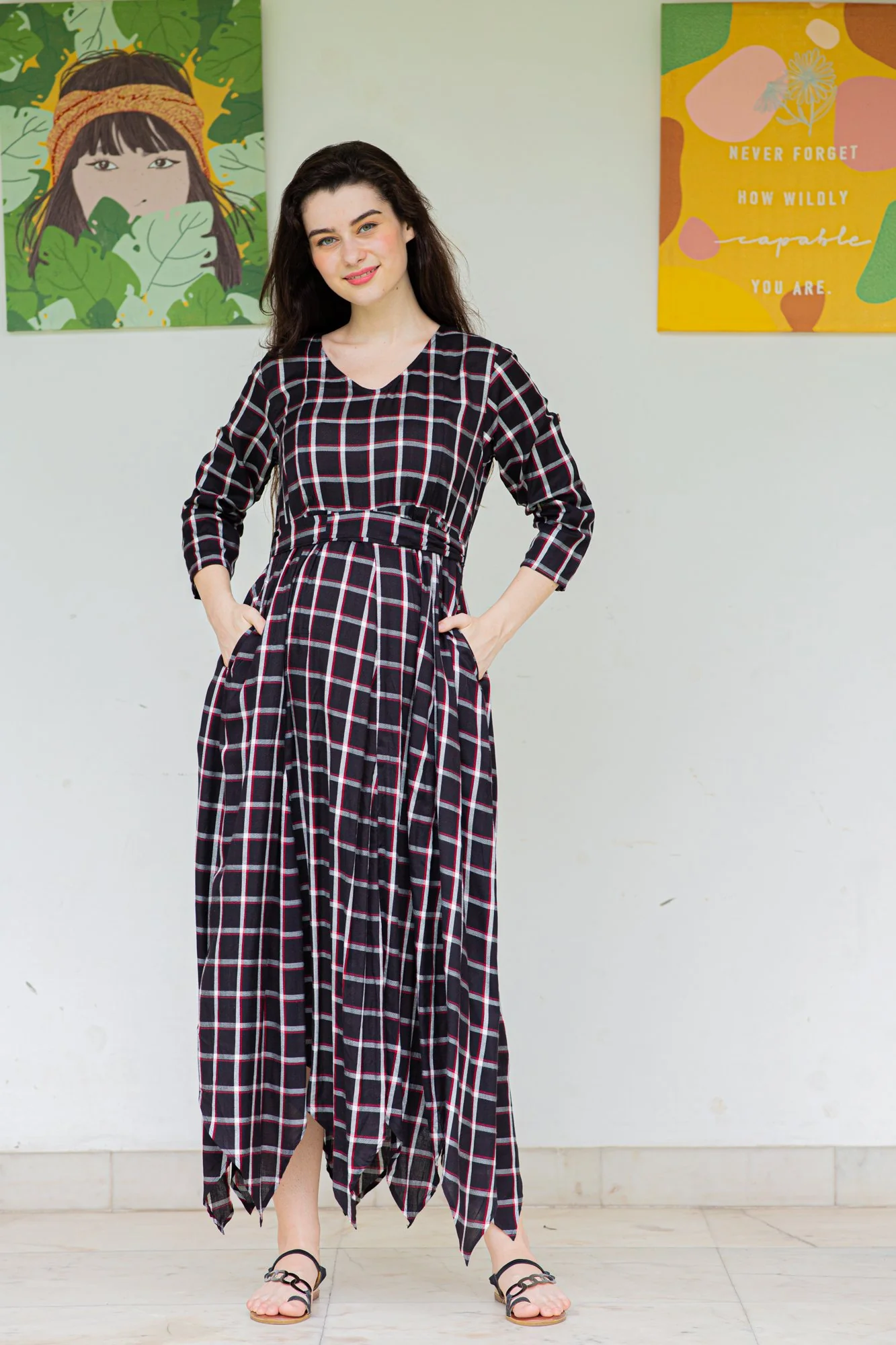 Victorian Plaid Maternity & Nursing Maxi - Chenance