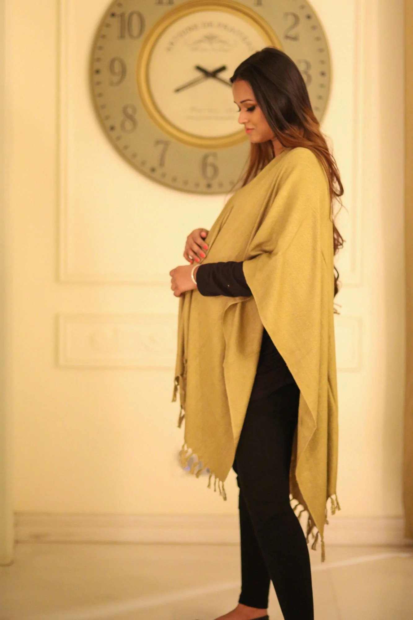 Luxe Lime Olive Handwoven Silk Poncho - Chenance