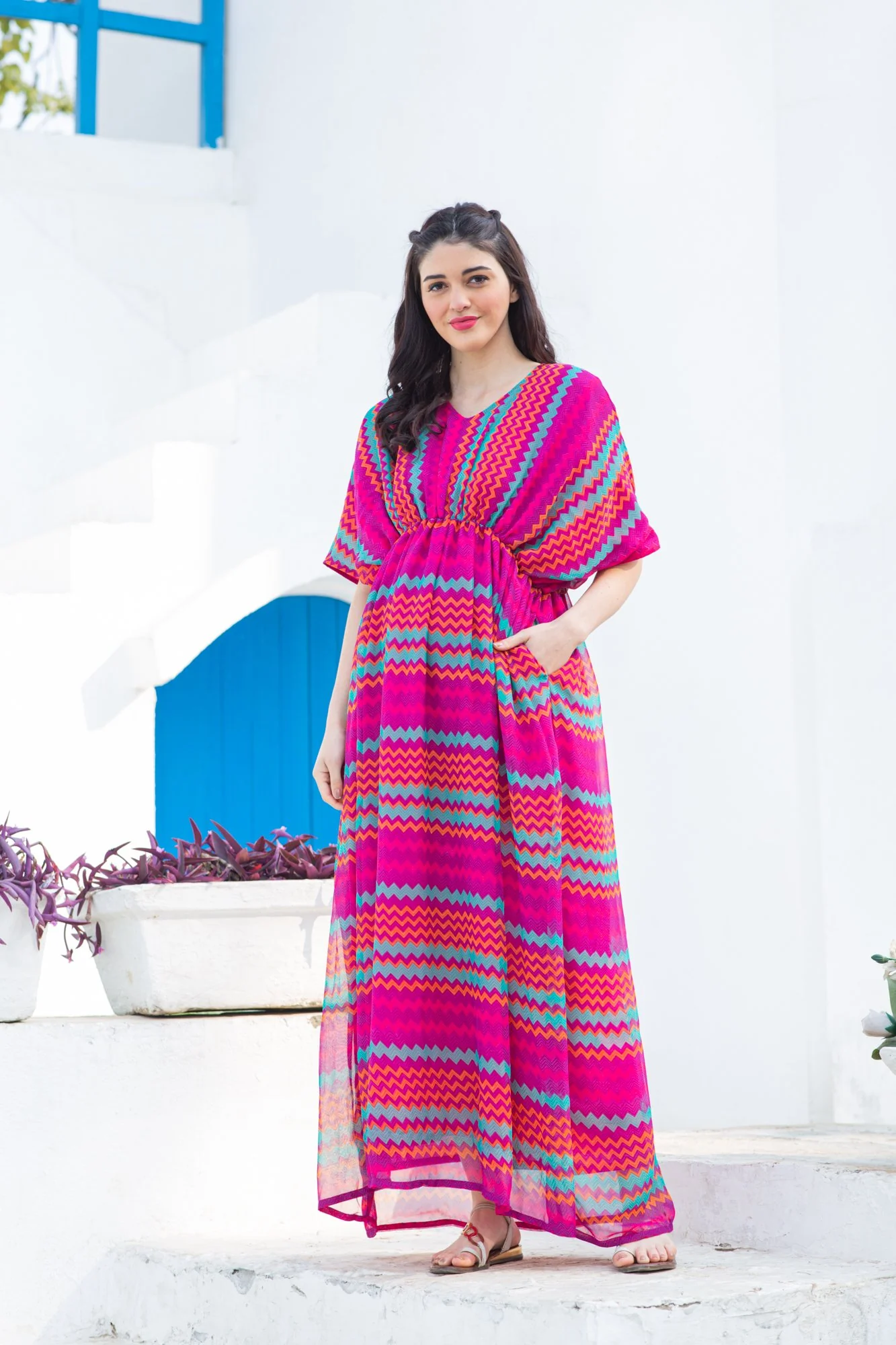 Joyful Rainbow Striped Maternity Kaftan Dress - Chenance