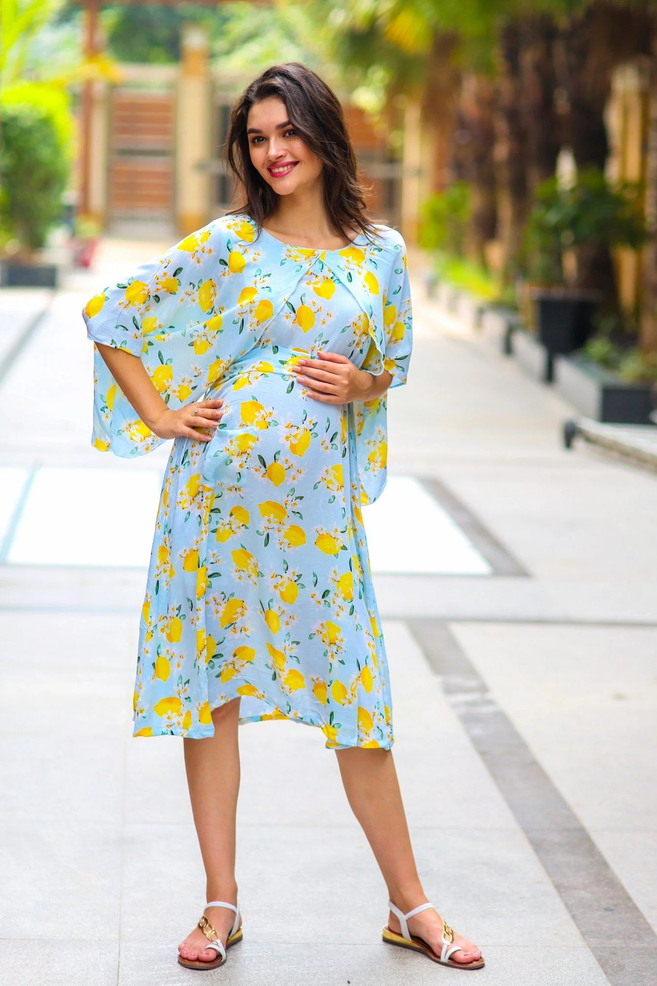 Lemon Mint Blue Maternity & Nursing Dress - Chenance