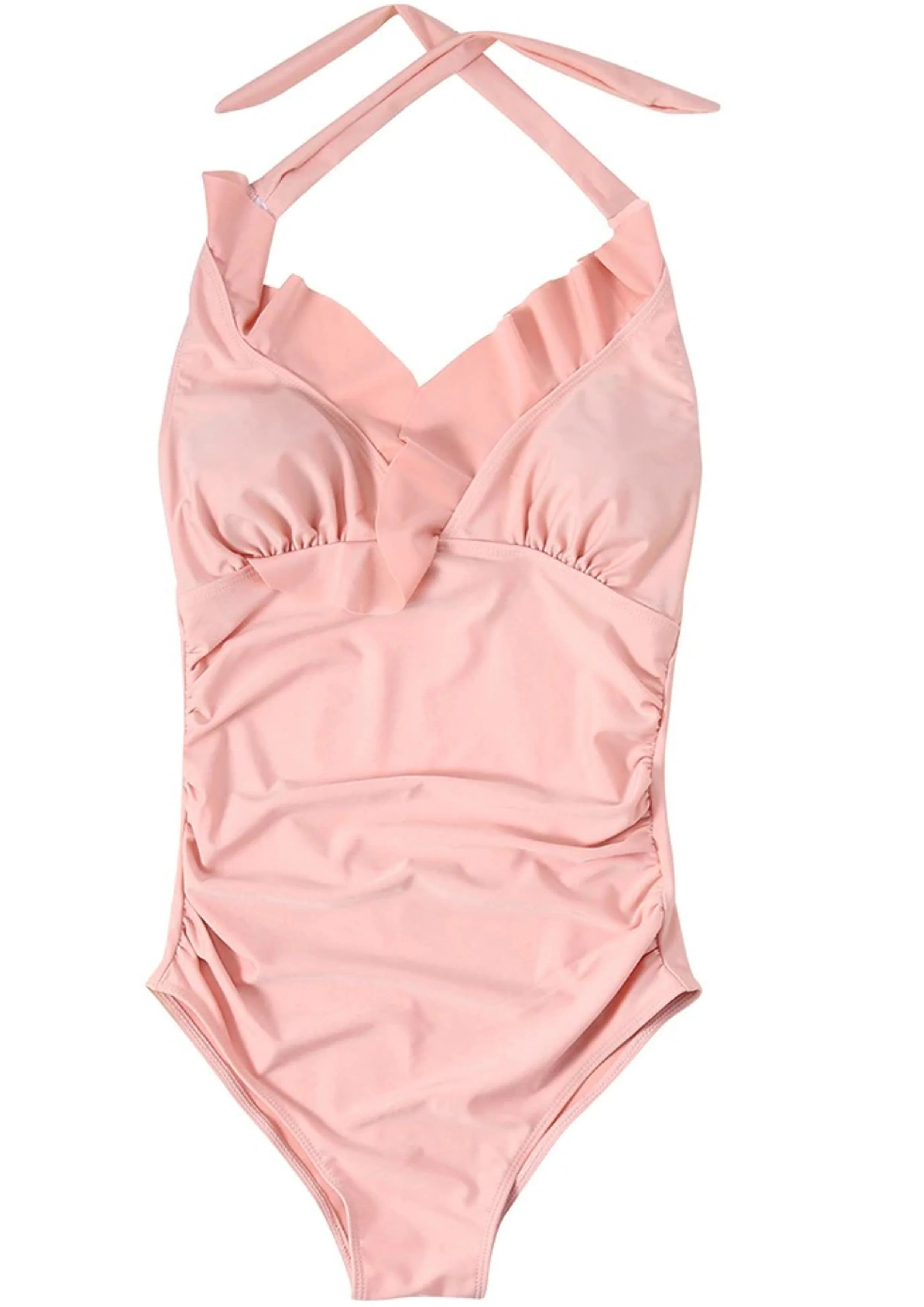 Peachy Ruffled Halter Maternity Swimwear - Chenance