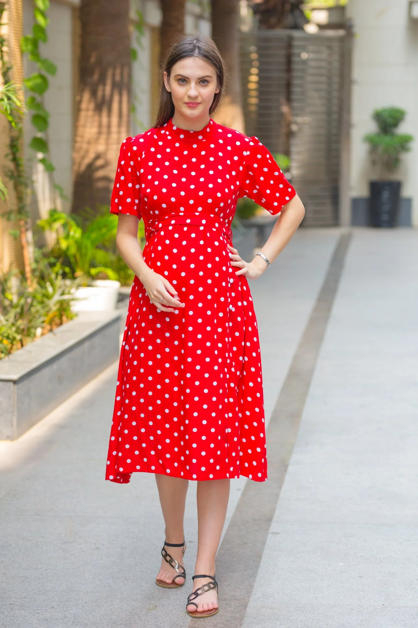Red Polka Maternity Swing Dress - Chenance