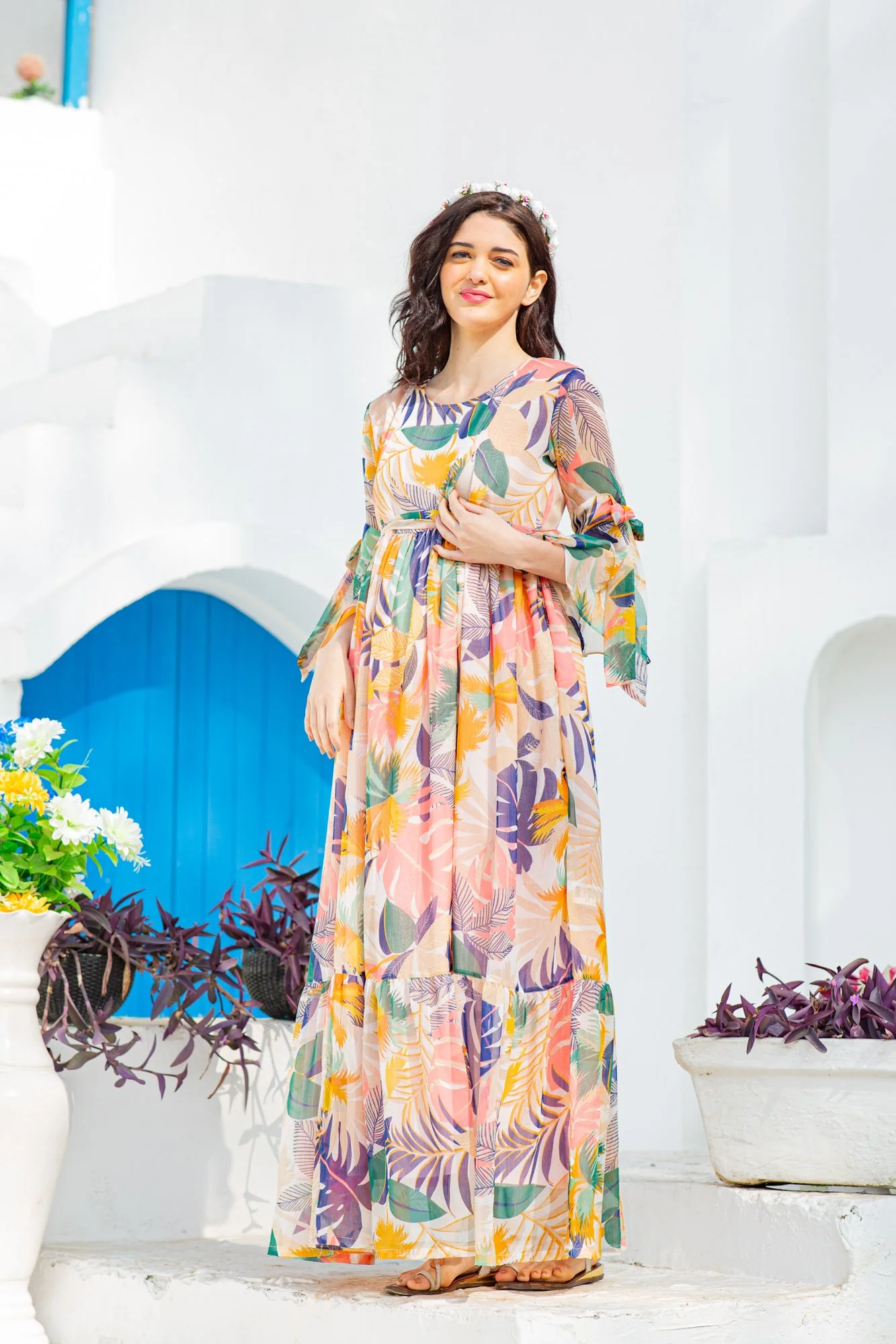 Angelic Tropical Maternity & Nursing Frill Dress - Chenance