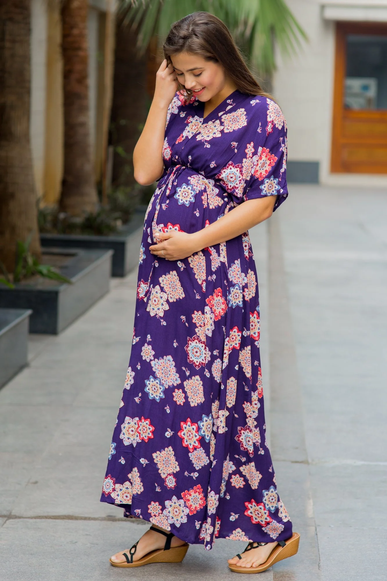 Kimono Violet Maternity & Nursing Dress / Delivery Gown/ Night Dress - Chenance