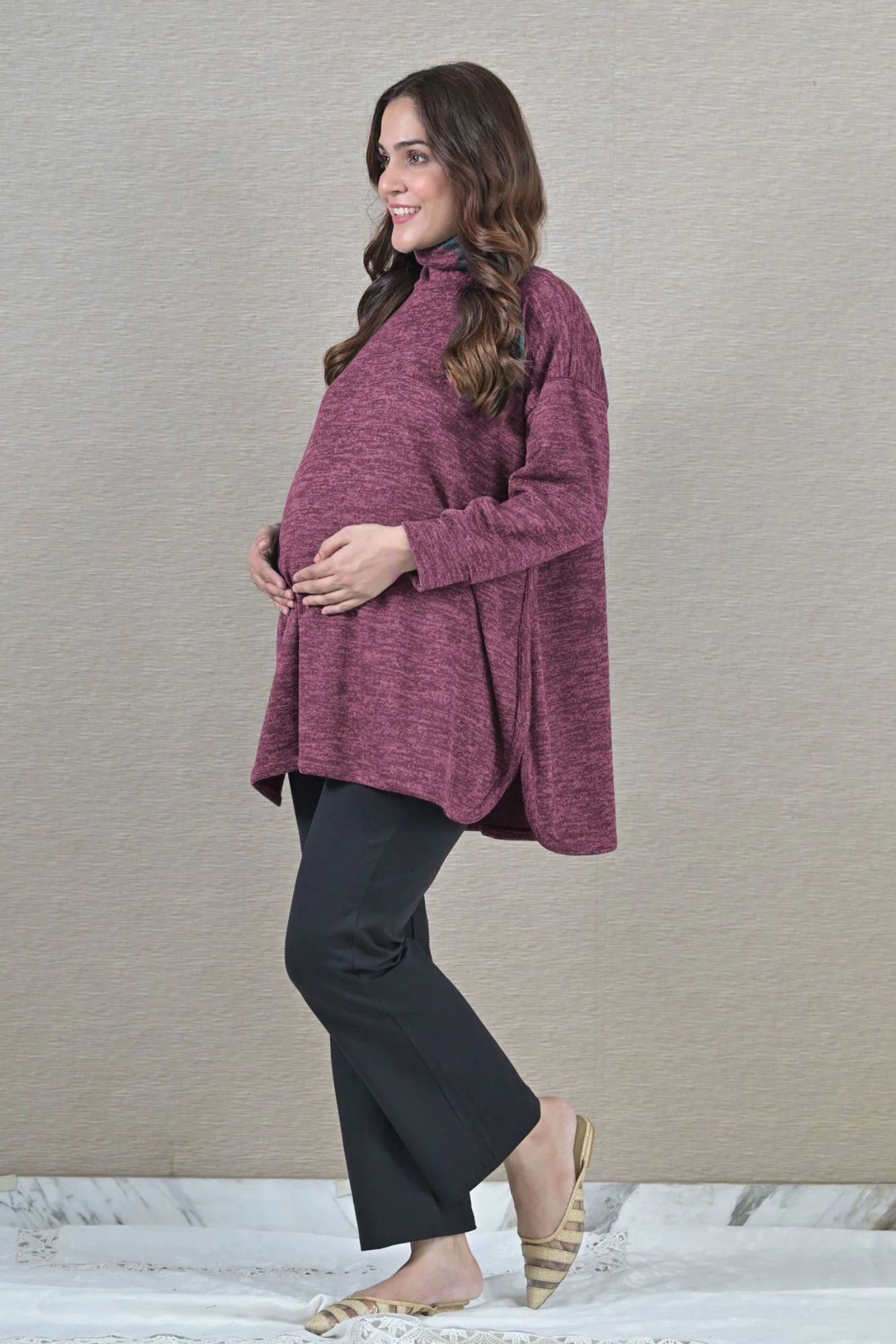 Snug Purple Maternity & Nursing Side-Slit Sweater Winter Top - Chenance