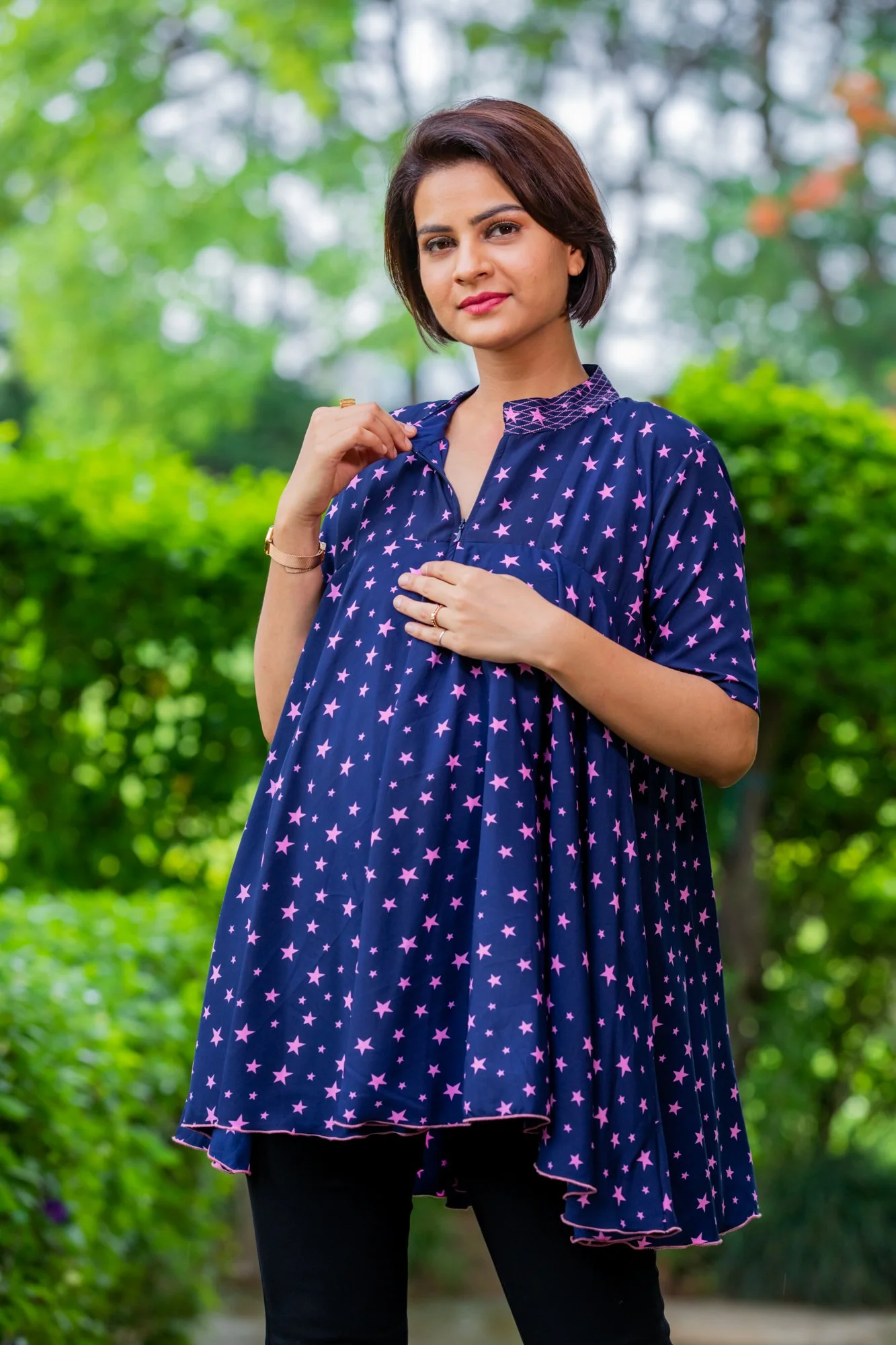 Starry Blue Maternity & Nursing Flair Top - Chenance