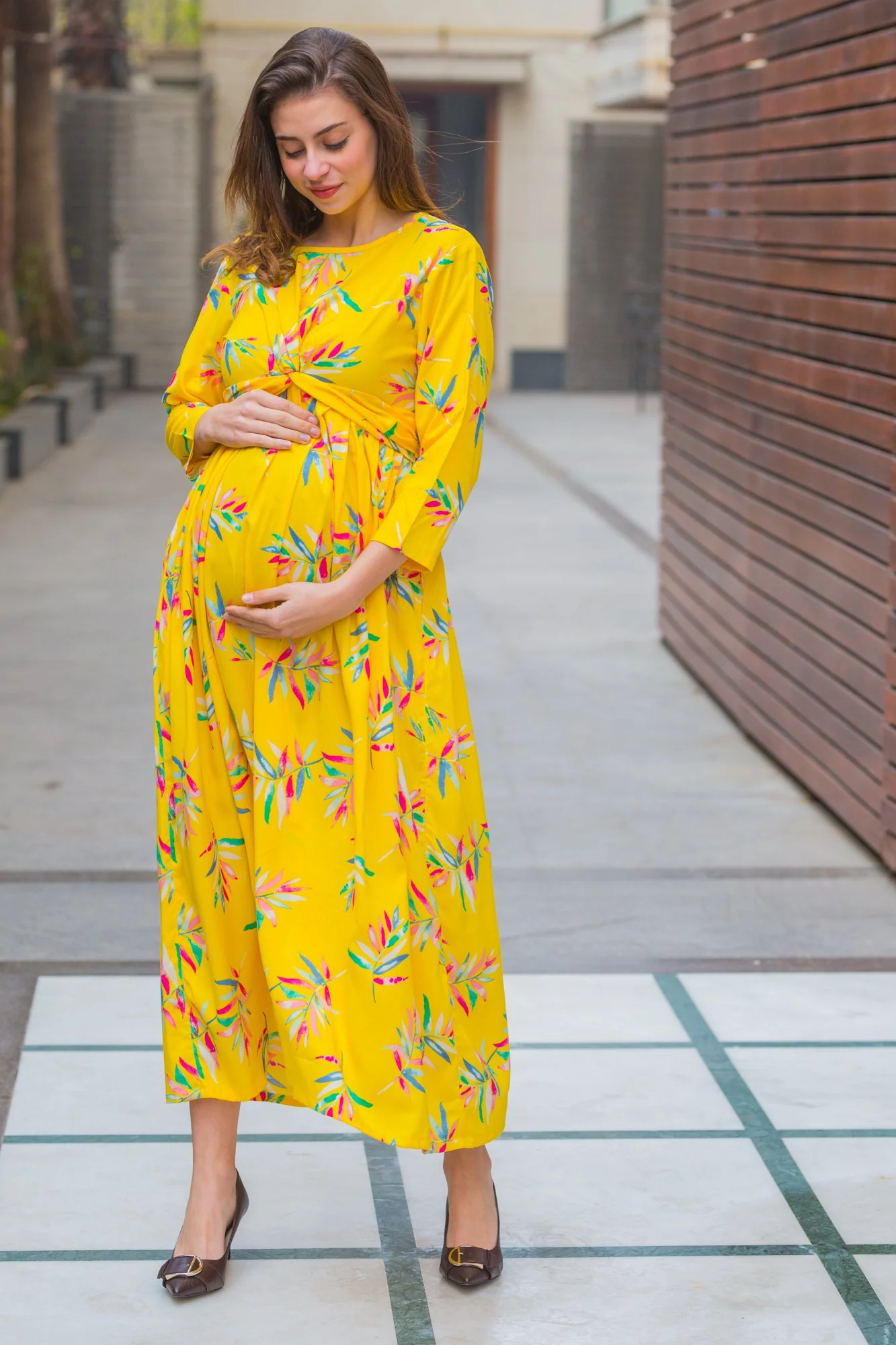 Daffodil Floral Maternity Knot Dress - Chenance