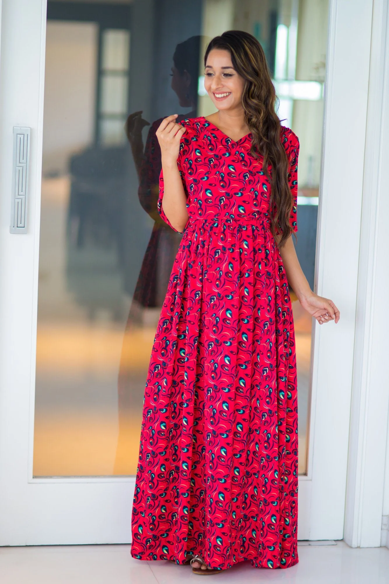 Bubble Crepe Chic Red Maternity & Nursing Wrap Dress - Chenance