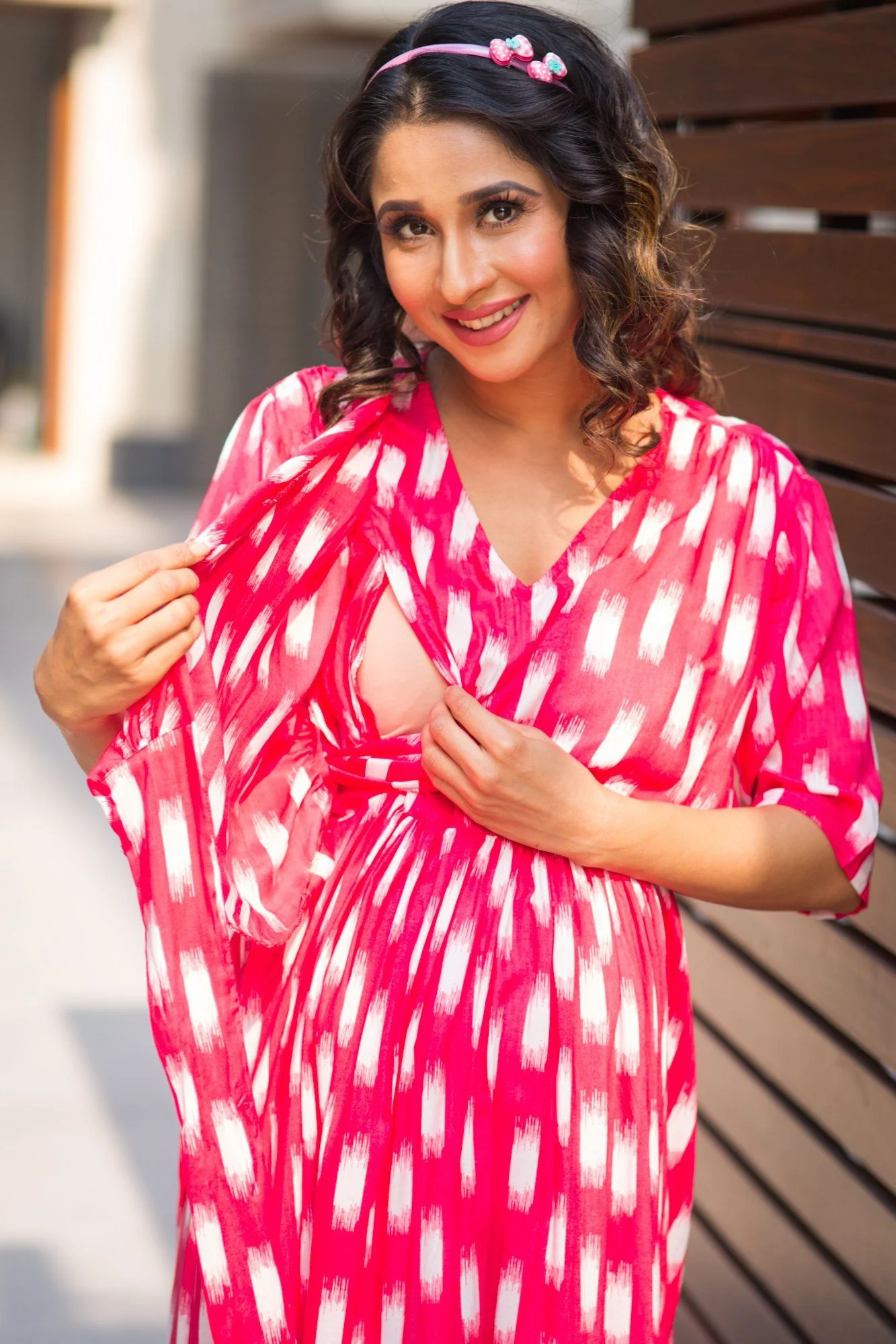 Vanilla Pink Hi-Low Maternity & Nursing Wrap Dress - Chenance