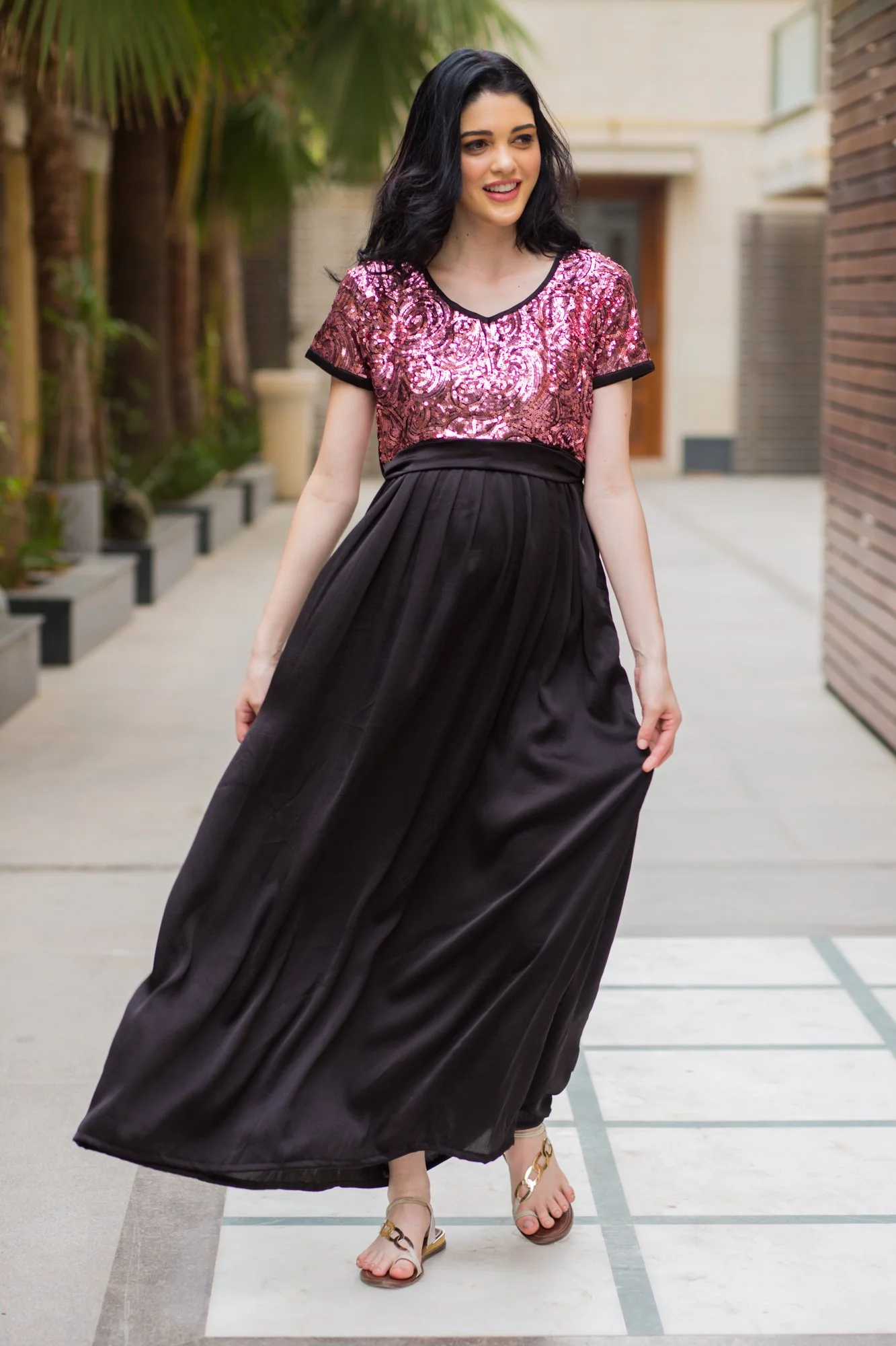 Luxe Mulberry Jade Sequin Maternity Dress - Chenance