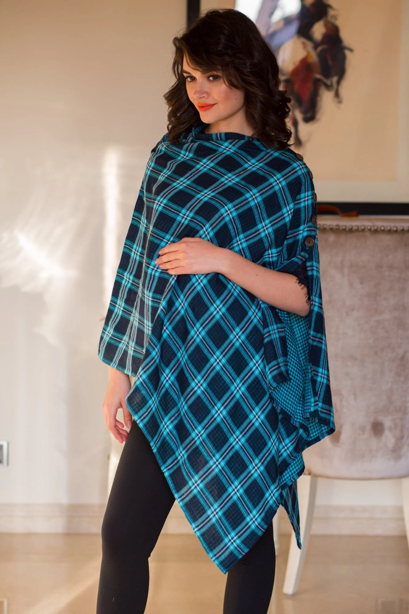 2 in 1 Double Sided Luxe Ocean Plaid Nursing Stole - Chenance