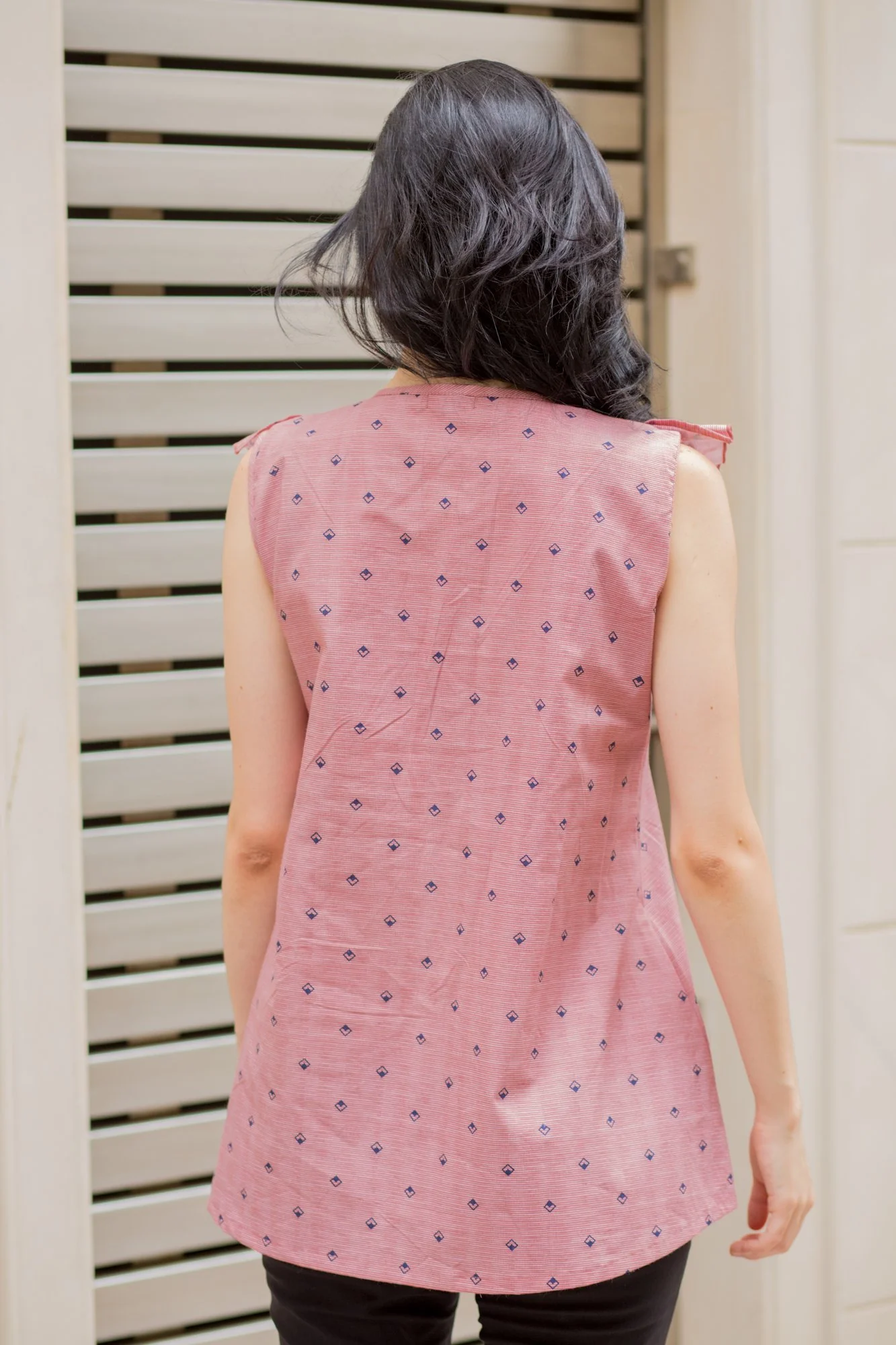 Pastel Red Pattern Frill Maternity & Nursing Top - Chenance