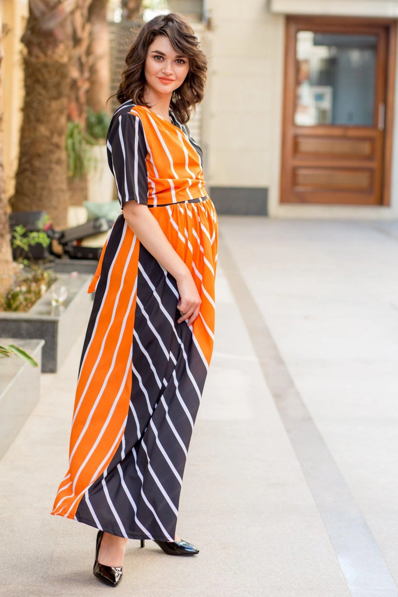 Tangerine Jade Striped Maternity & Nursing Wrap Dress - Chenance