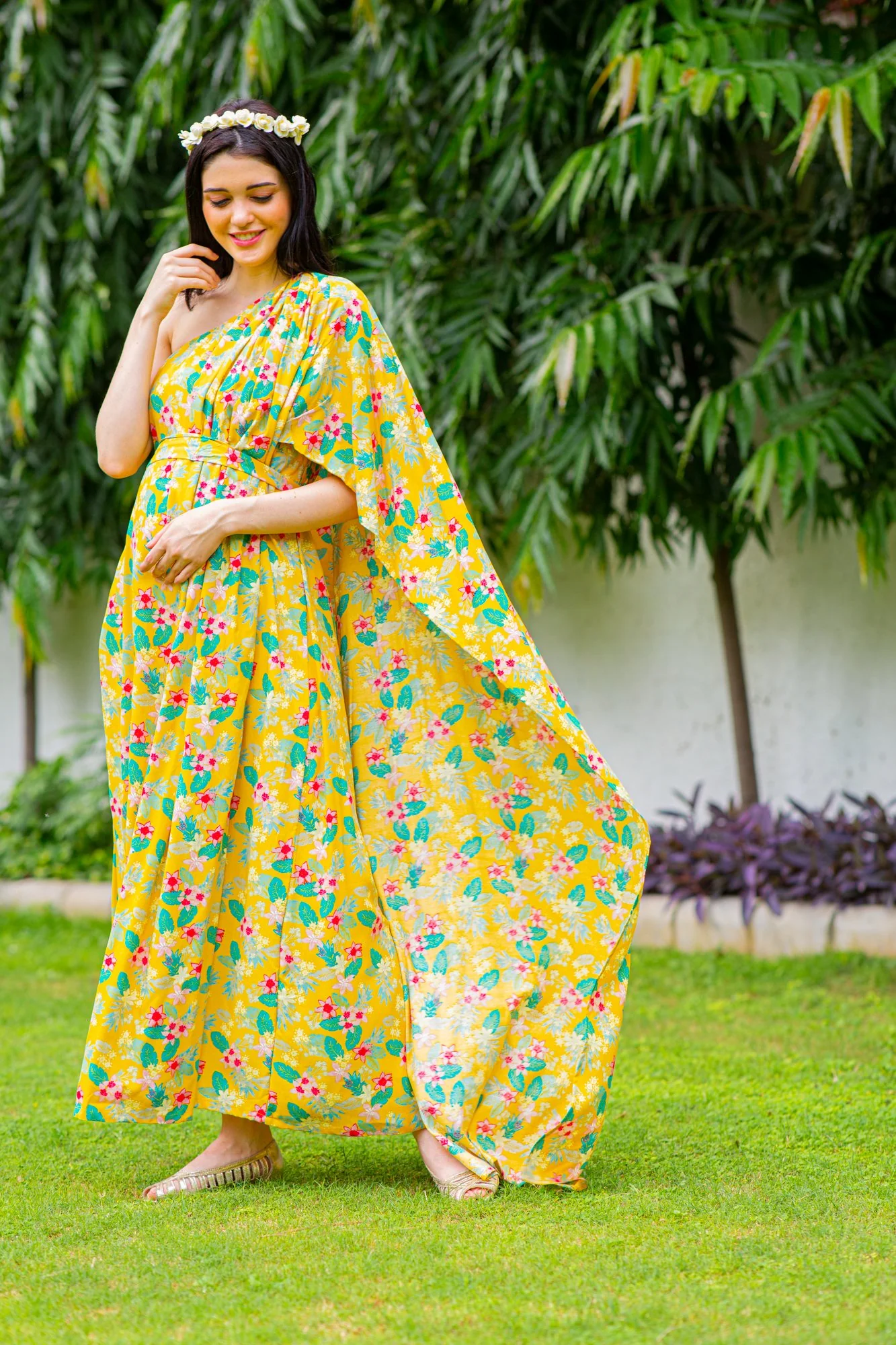 Luxe Cheery One Shoulder Floral Maternity Gown - Chenance