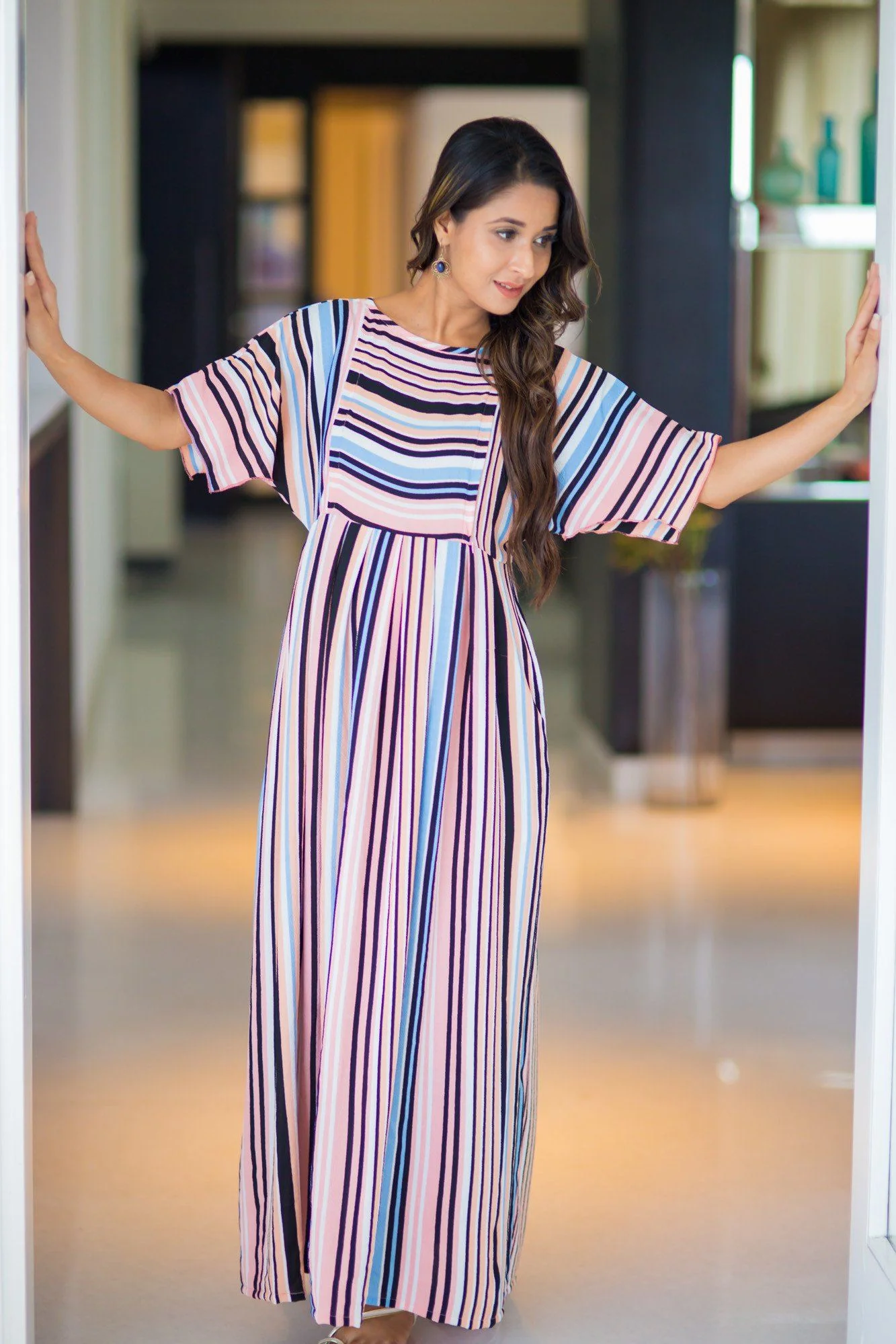 Peaches & Cream Stripe Maternity & Nursing Maxi - Chenance