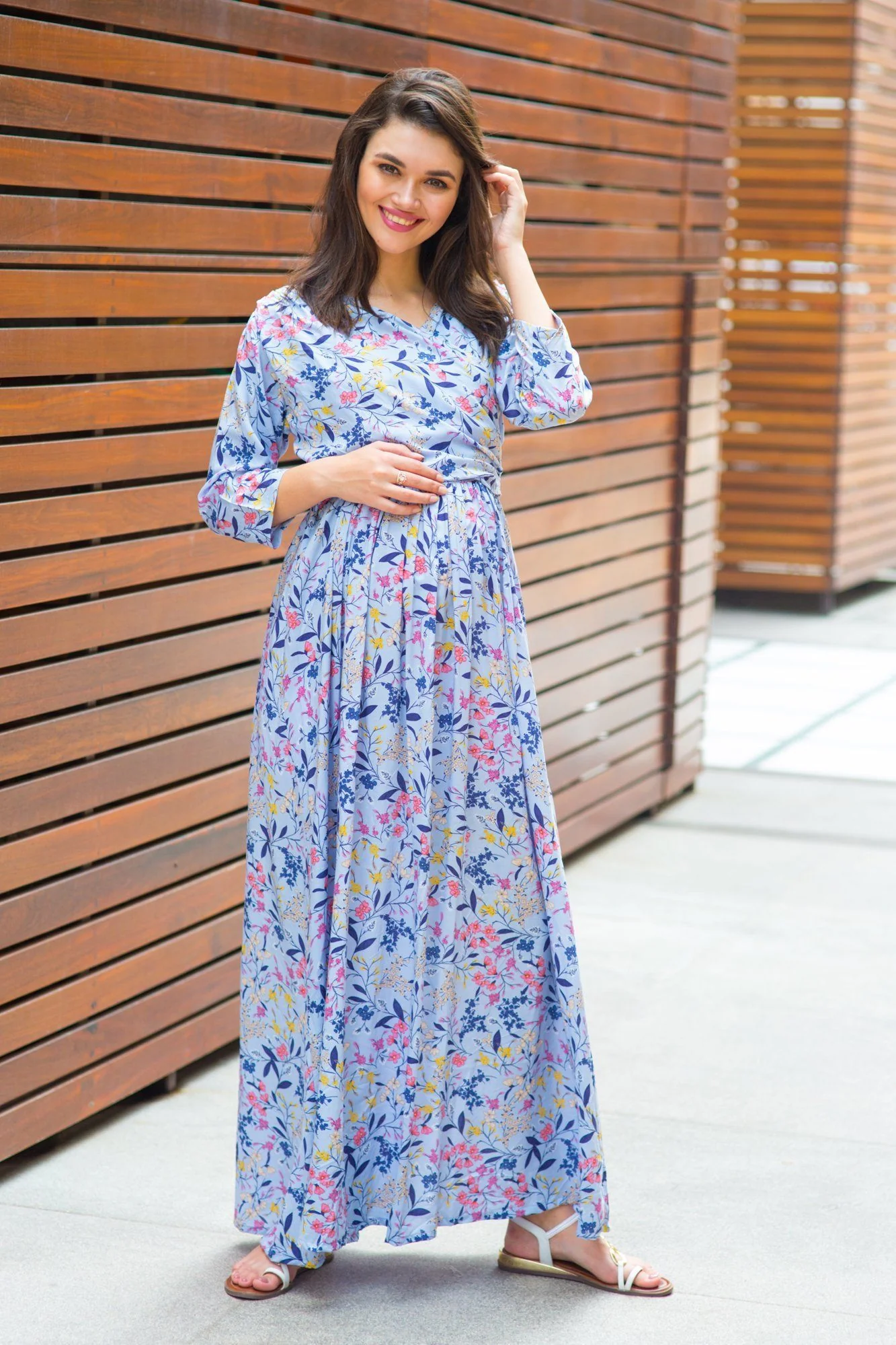 Lilac Floral Maternity & Nursing Wrap Dress - Chenance