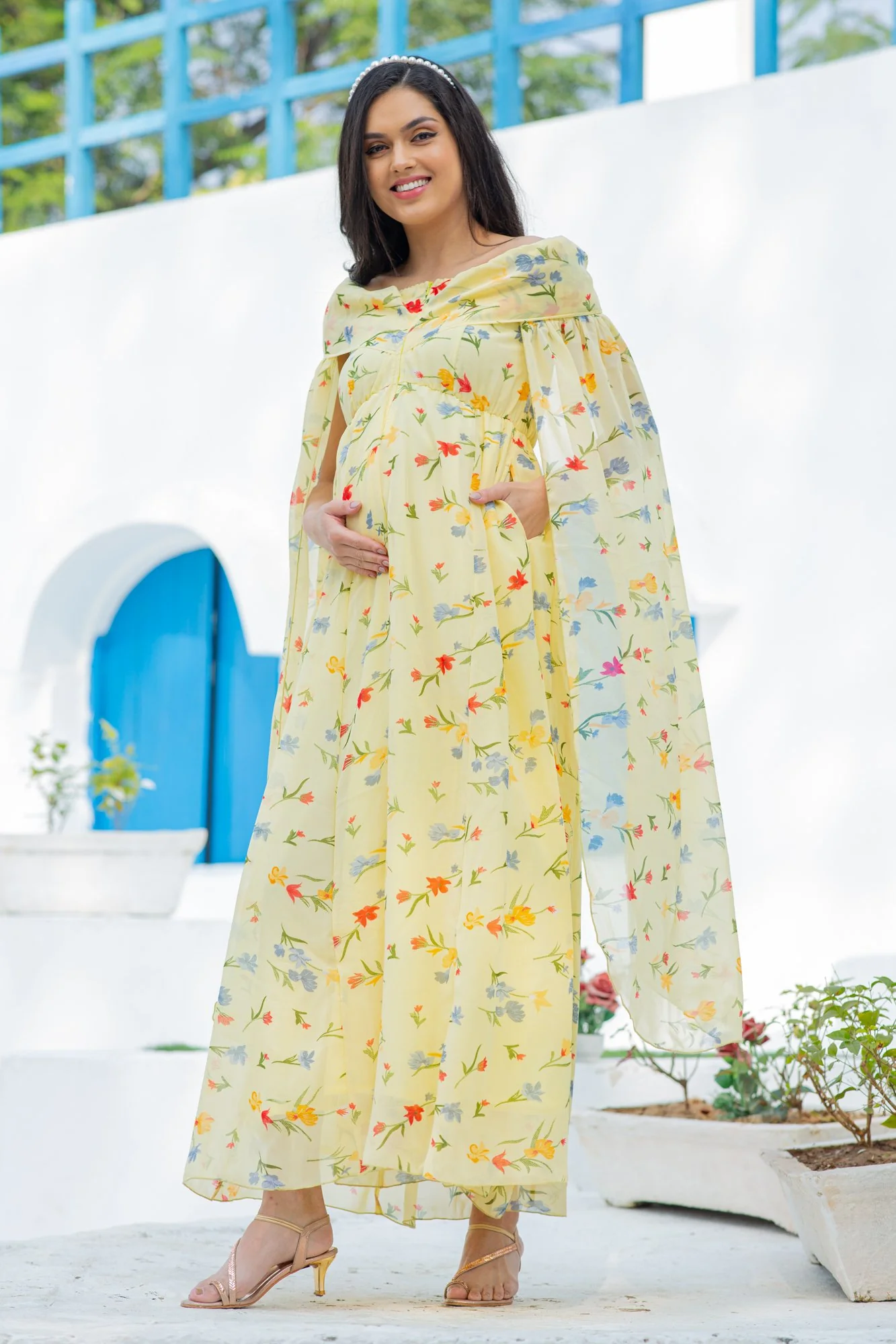 Luxe Pastel Yellow Flying Sleeves Maternity & Nursing Dress - Chenance
