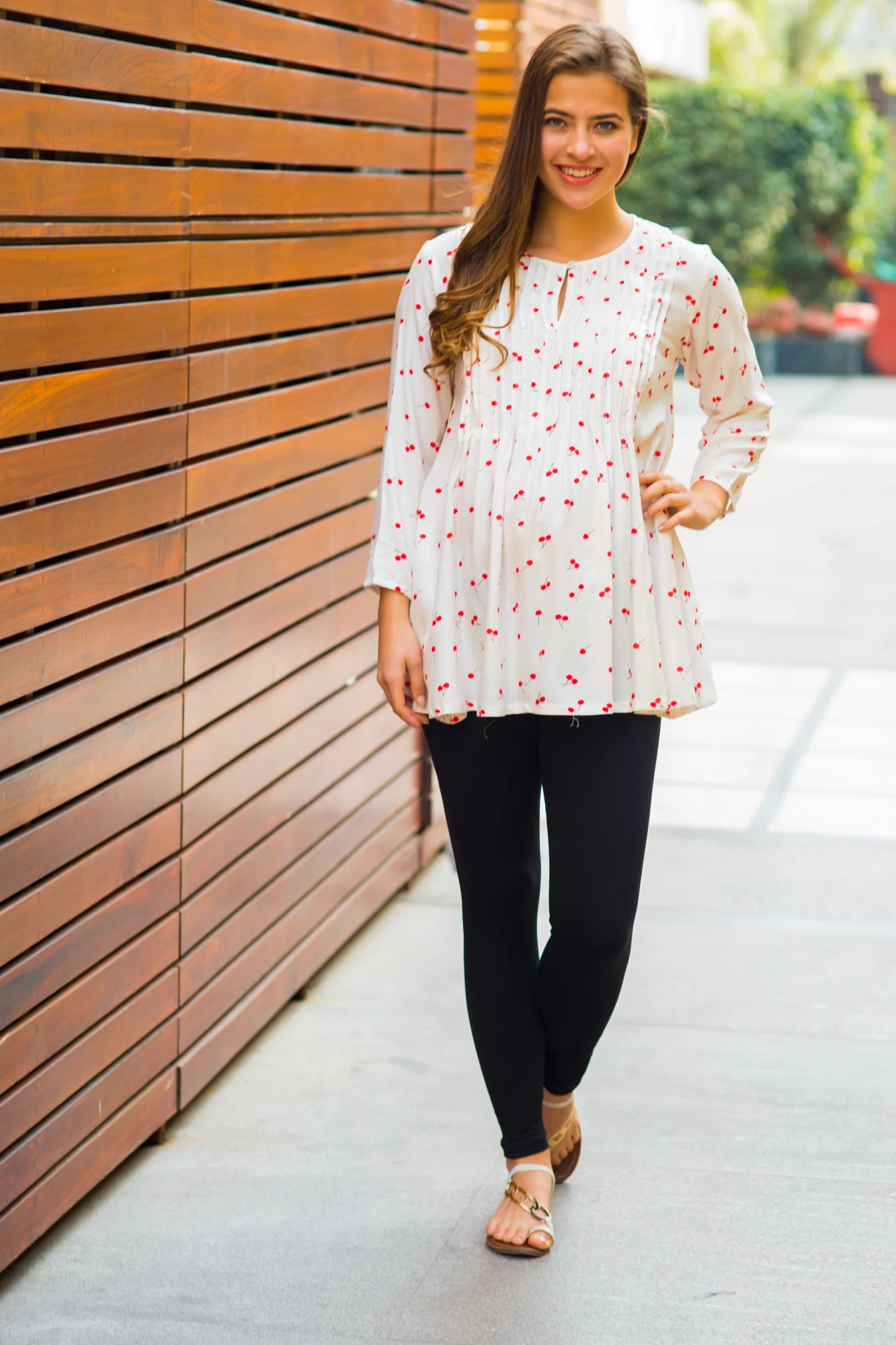 Serene Cherry Pintucks Maternity & Nursing Top - Chenance