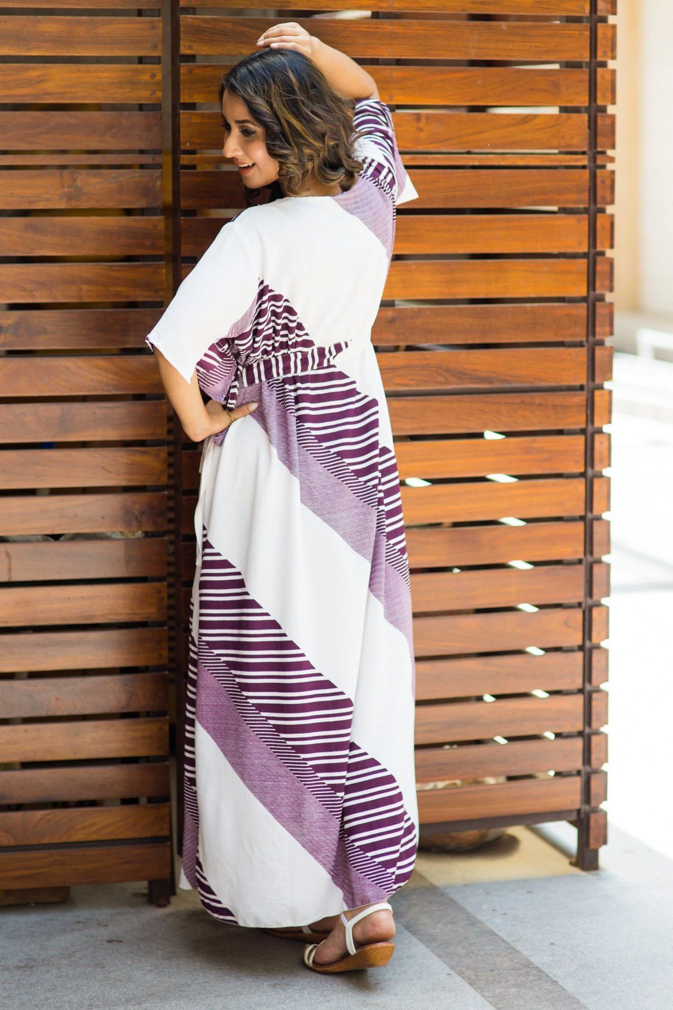 Violet Striped Maternity Kimono Dress - Chenance