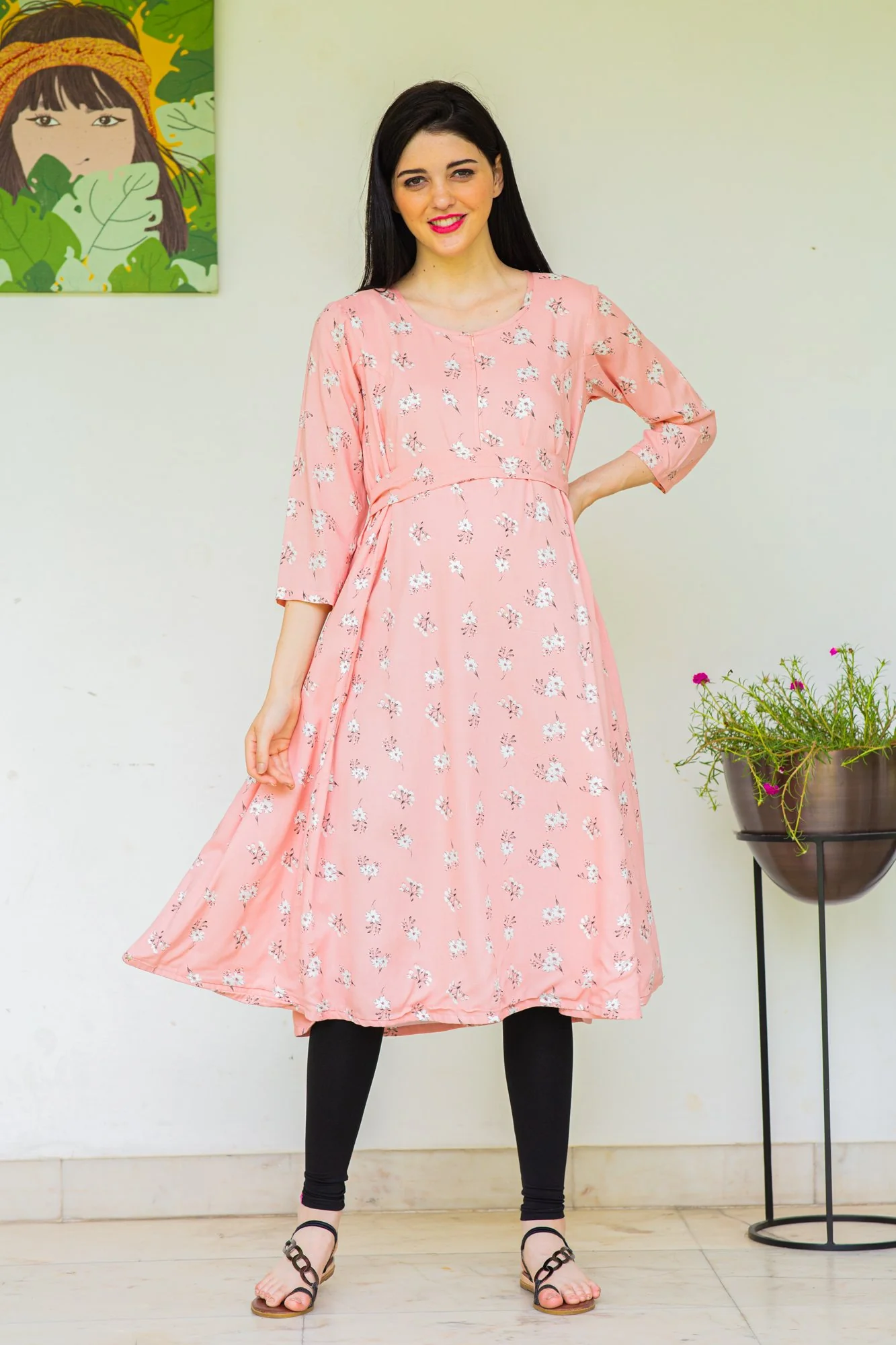 Taffy Maternity & Nursing Dual Cowl Dress Kurta - Chenance