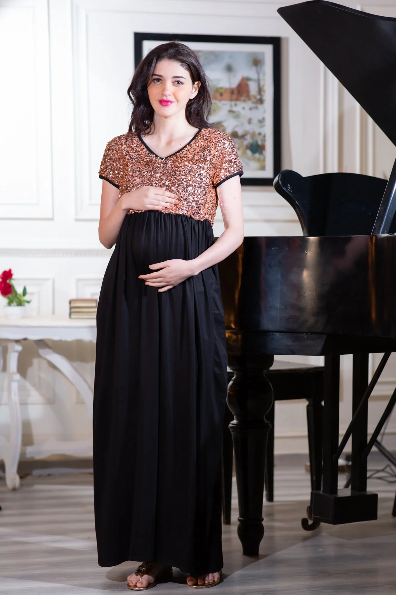Luxe Gold Sequin Maternity Dress - Chenance
