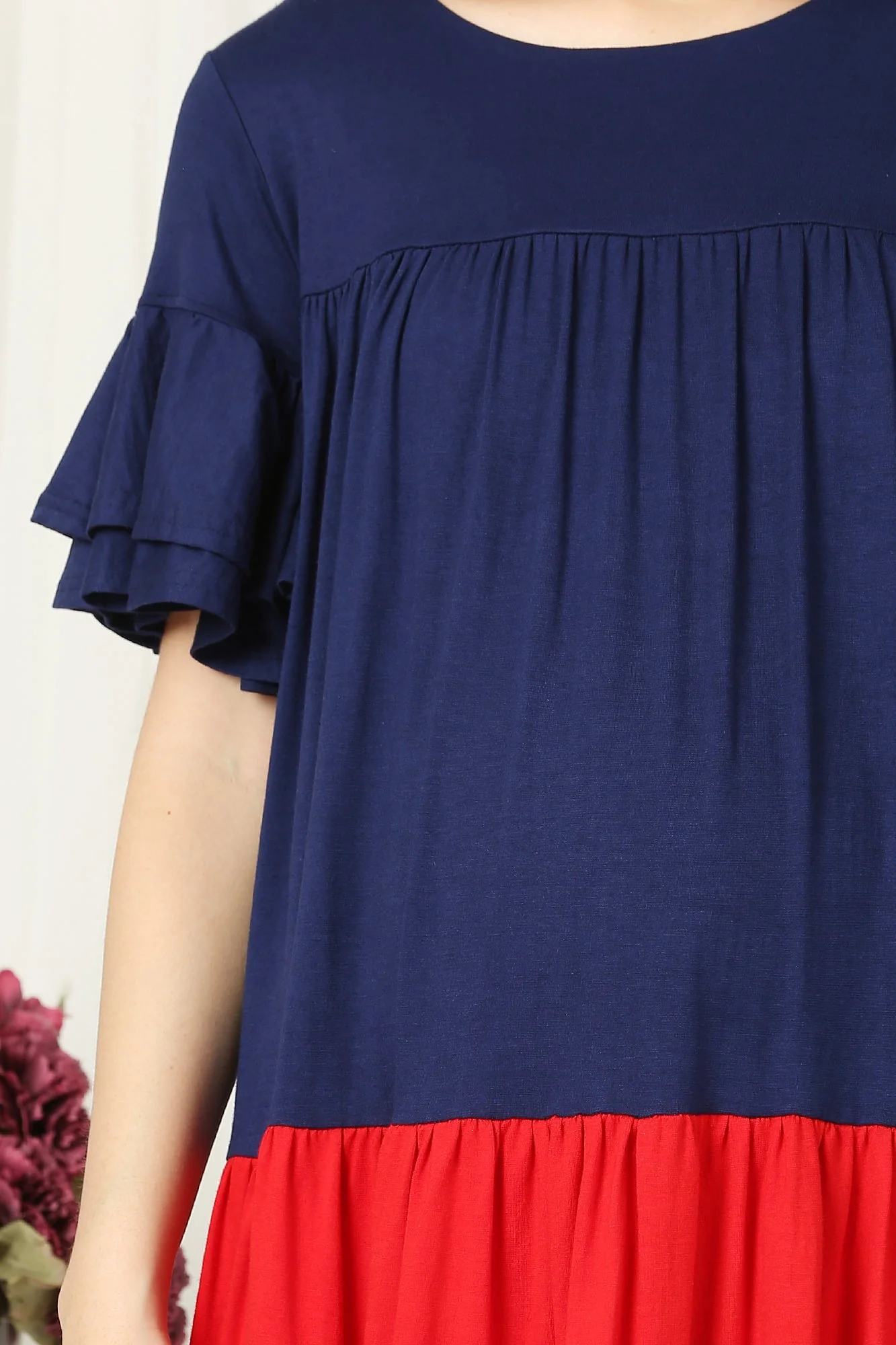 Charming Easy Breezy Blue & Red Layered Maternity Dress - Chenance