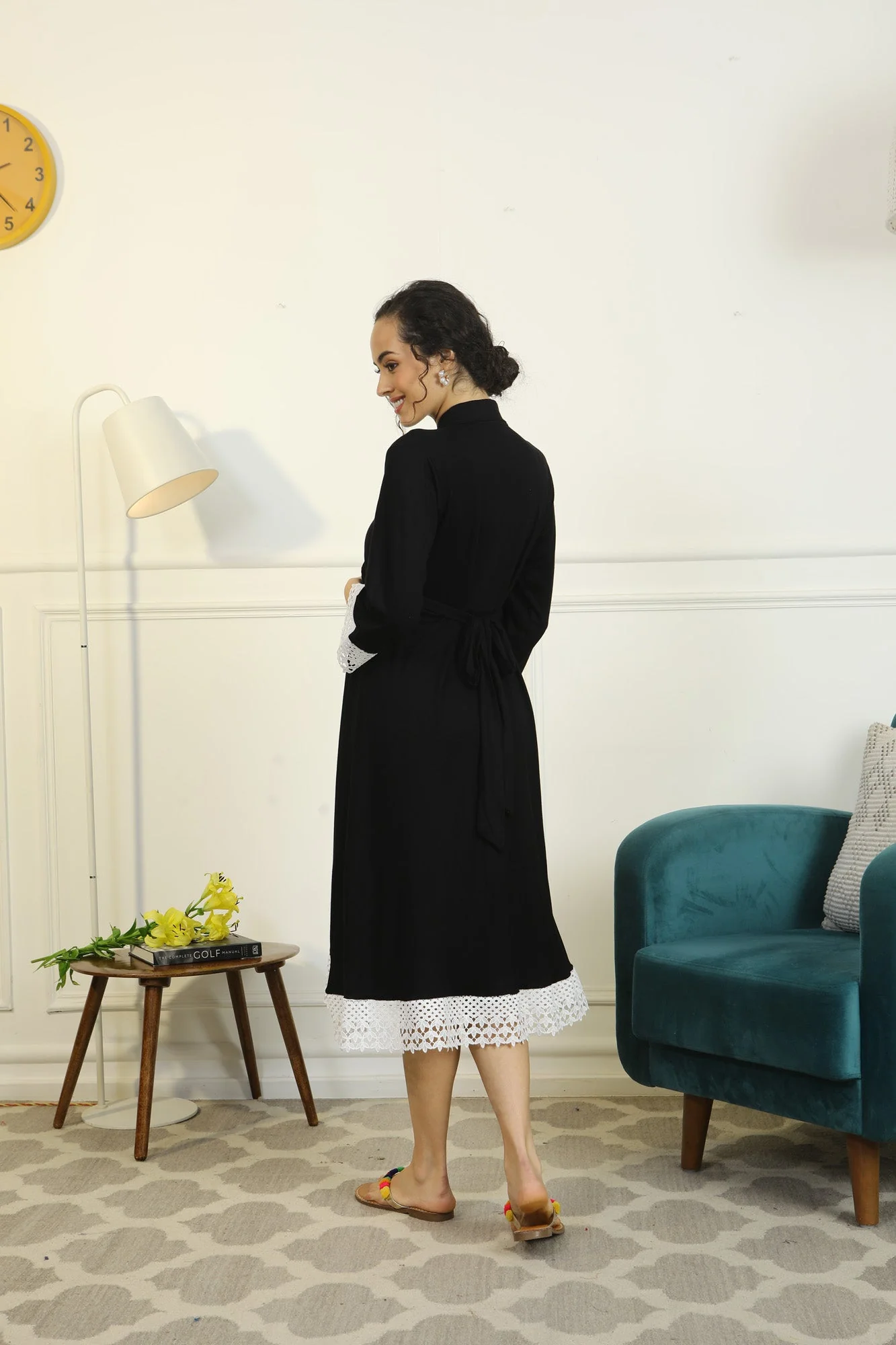 Royal Black Lycra Maternity & Nursing Wrap Nightwear Dress/ Hospital Gown/ Delivery Robes - Chenance