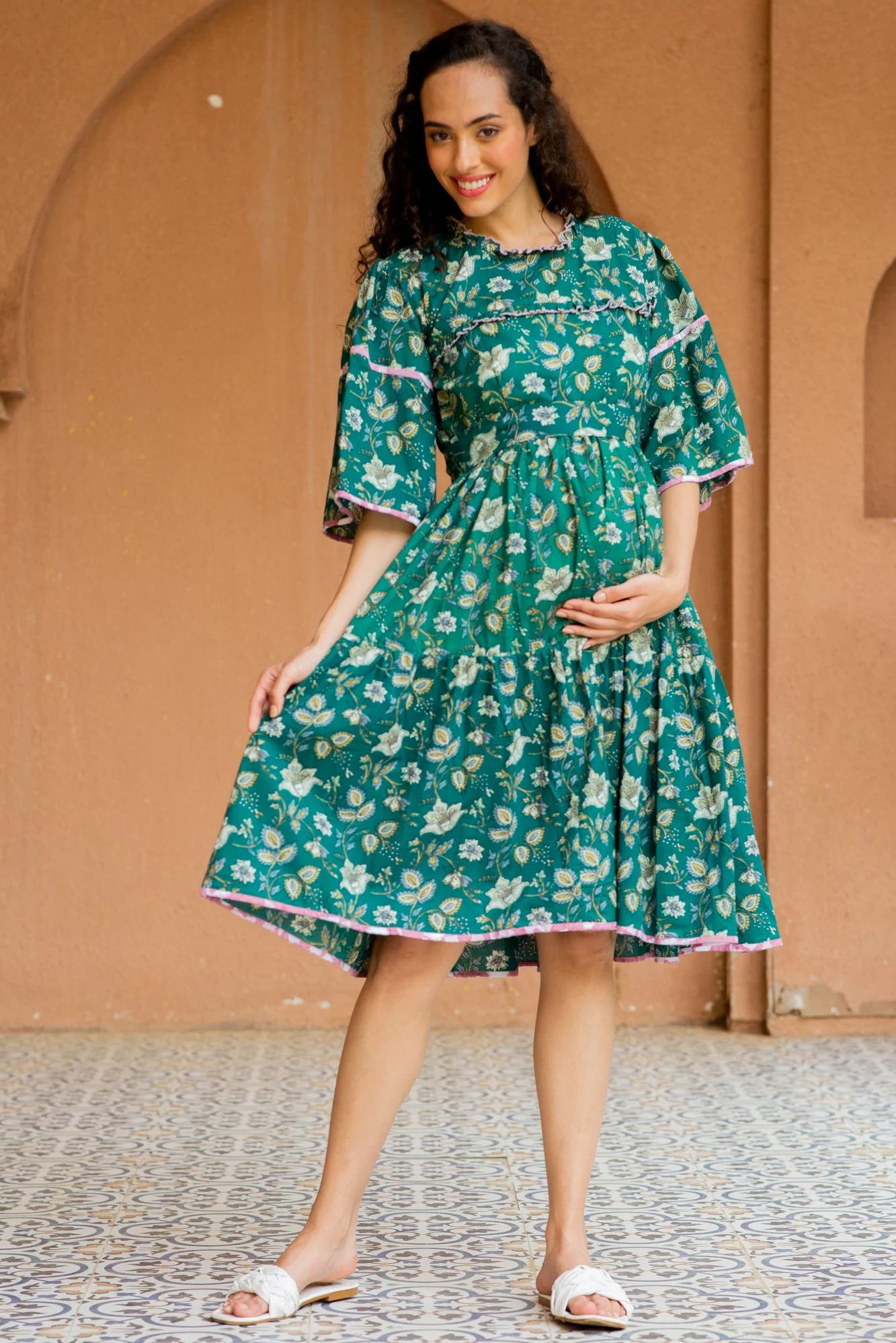 Daffodil Sapphire Maternity & Nursing Knee Dress (100% Cotton) - Chenance