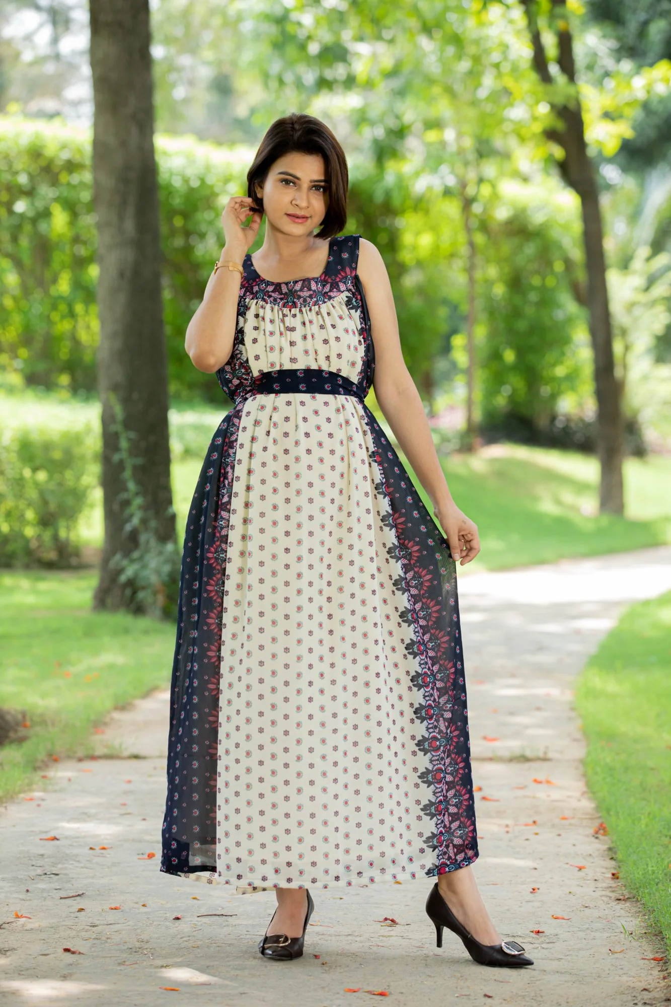 Cascading Ivory Maternity Sleeveless Dress - Chenance