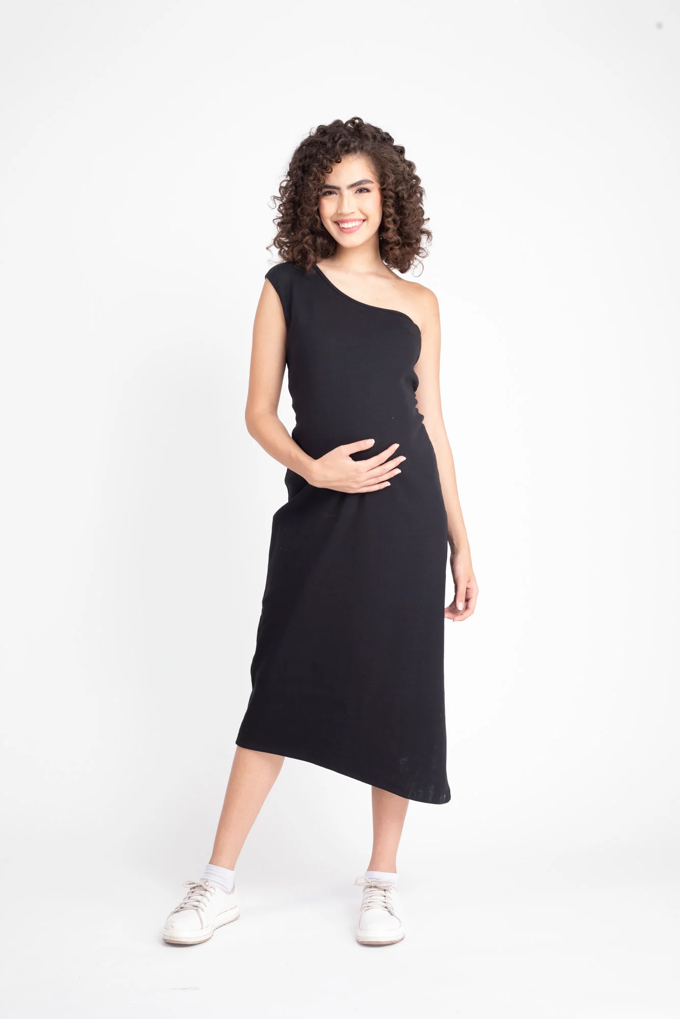 Warm Black Maternity One Shoulder Bodycon Dress - Chenance