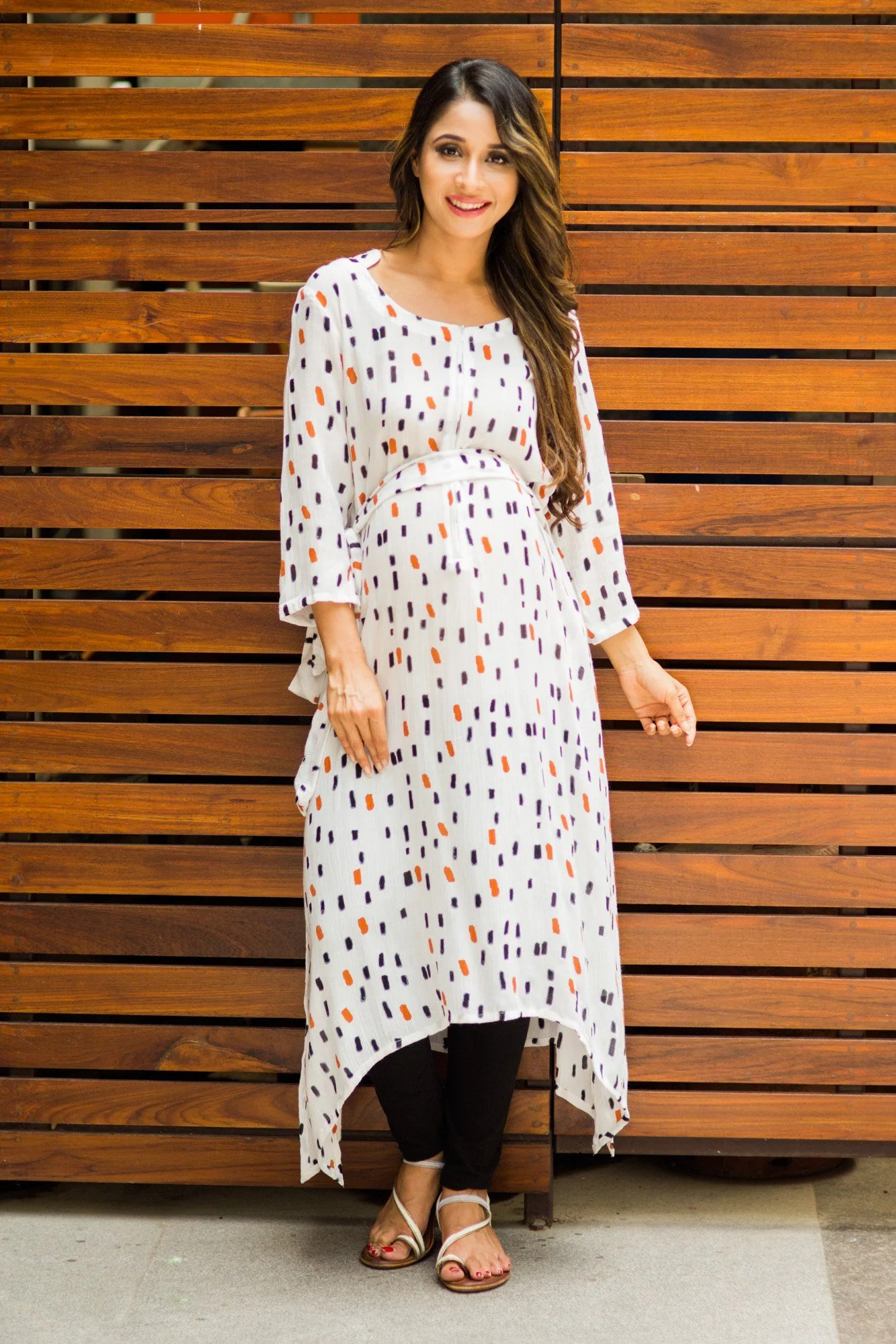 Serene White Brick Printed Nursing Kurta - Chenance