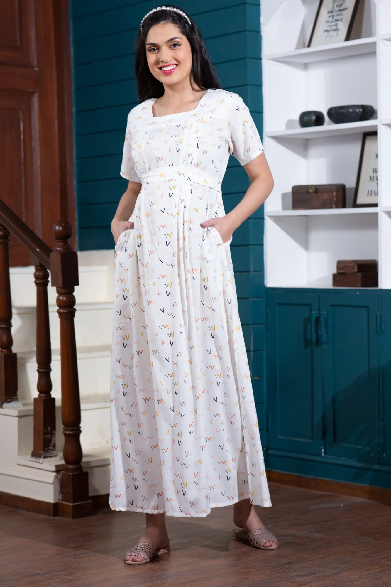 Beautiful Abstract Maternity & Nursing Night Dress - Chenance