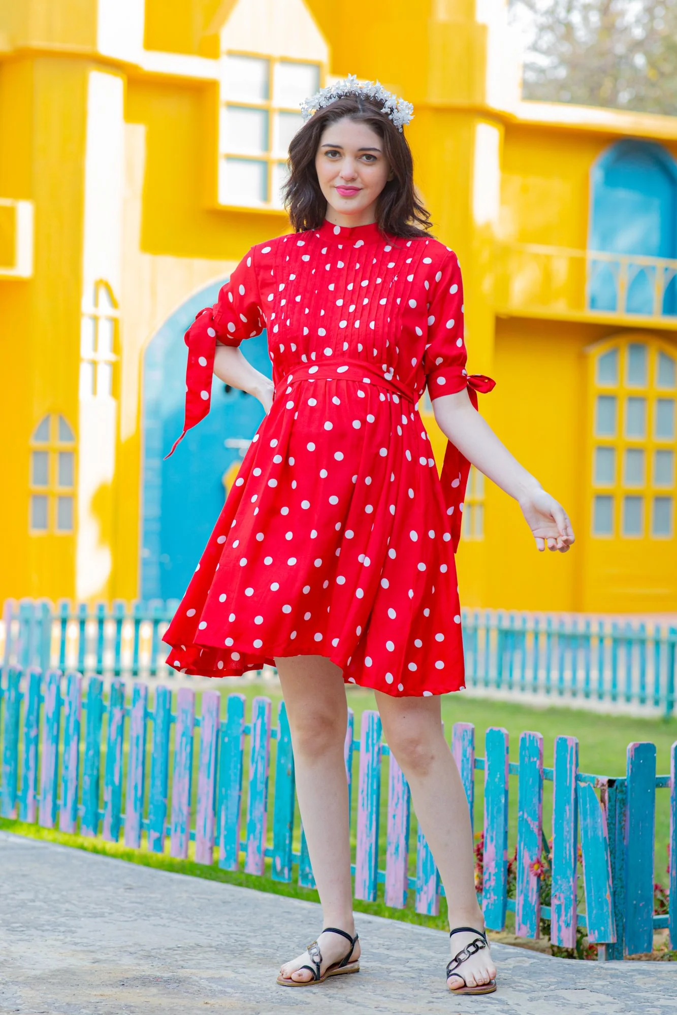 Cute Red Polka Side Ties Maternity & Nursing Dress - Chenance