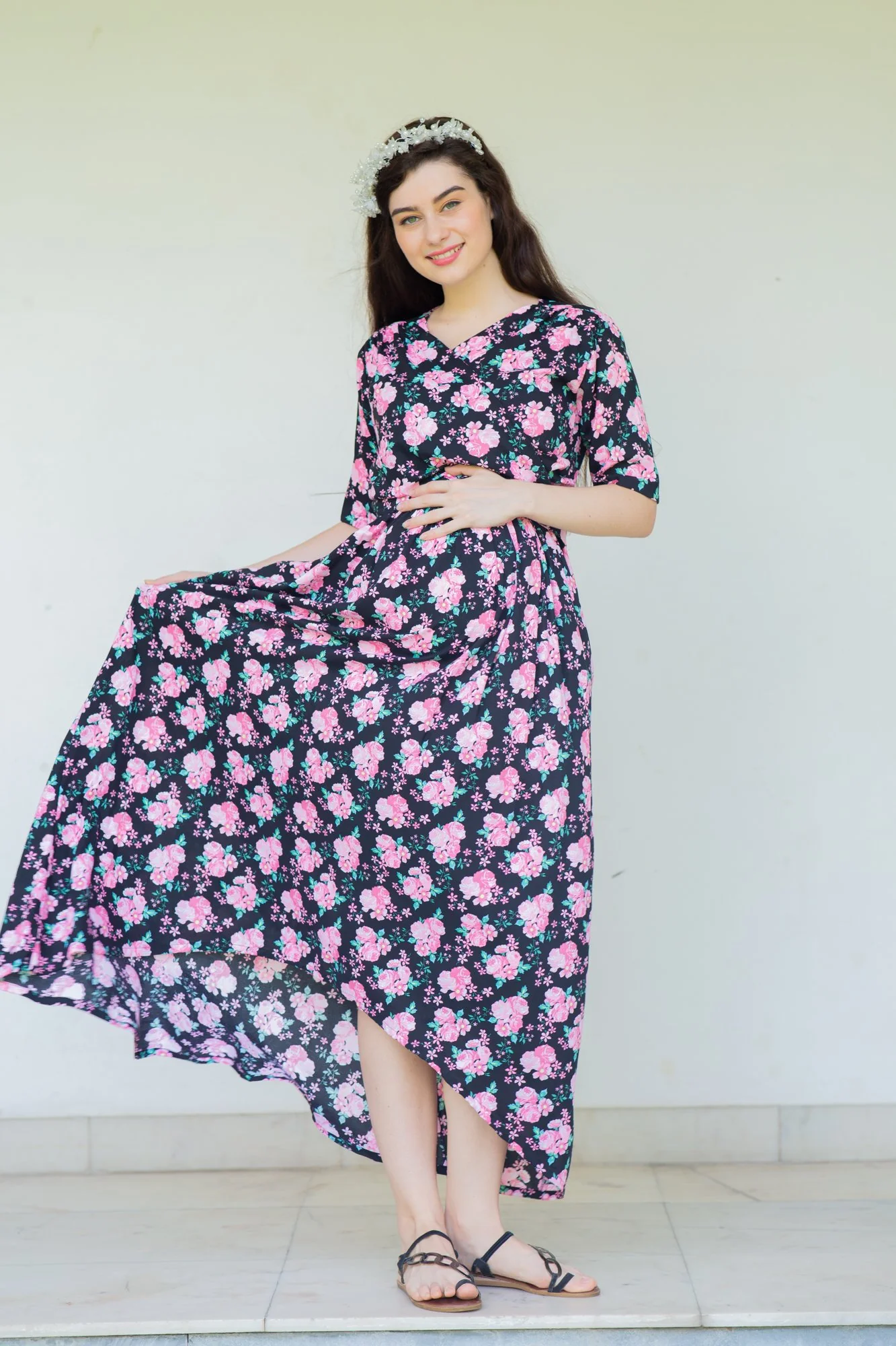 Midnight Breeze Maternity & Nursing Hi-Low Wrap Dress - Chenance