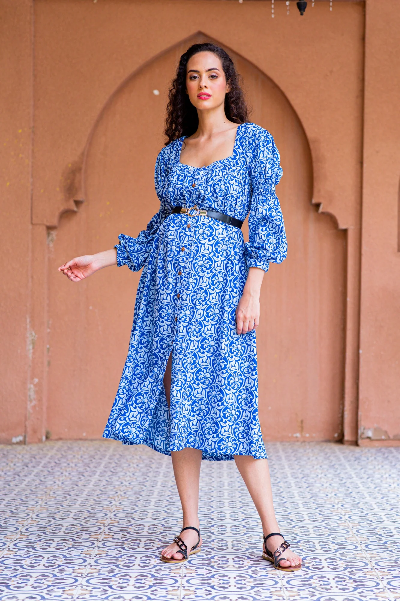 Intricate Azure Maternity & Nursing Dress - Chenance