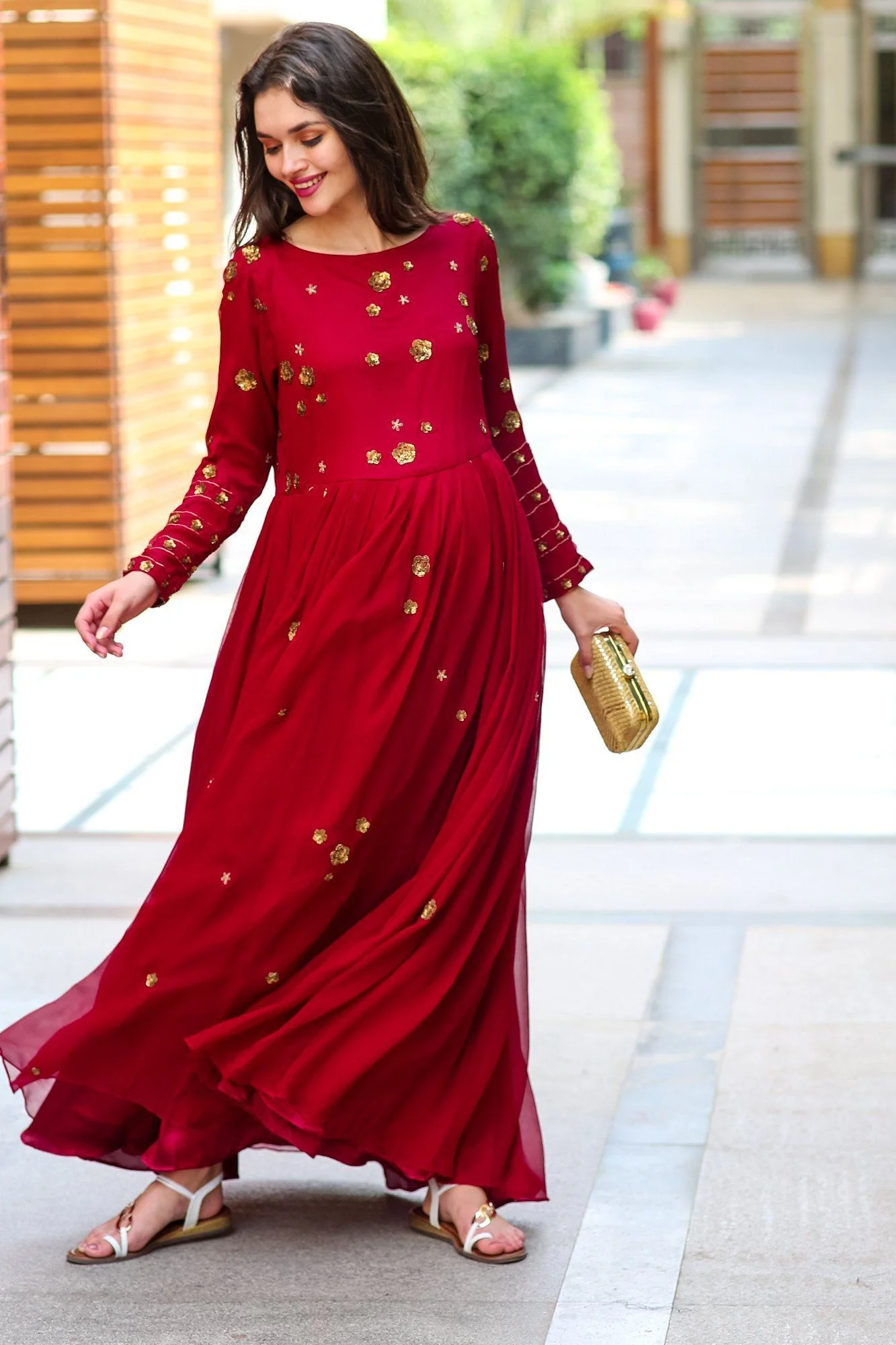 Premium Berry Chiffon Embroidered Maternity Dress - Chenance