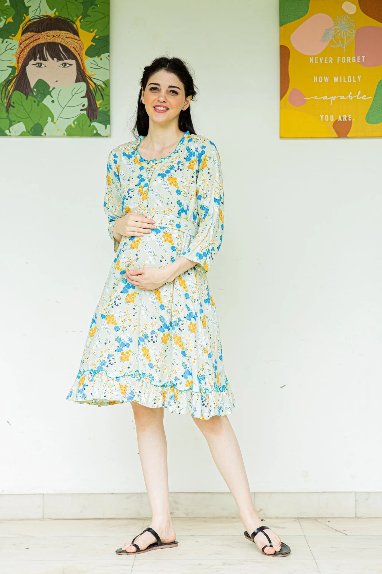 Breezy Mint Maternity & Nursing Night Dress - Chenance