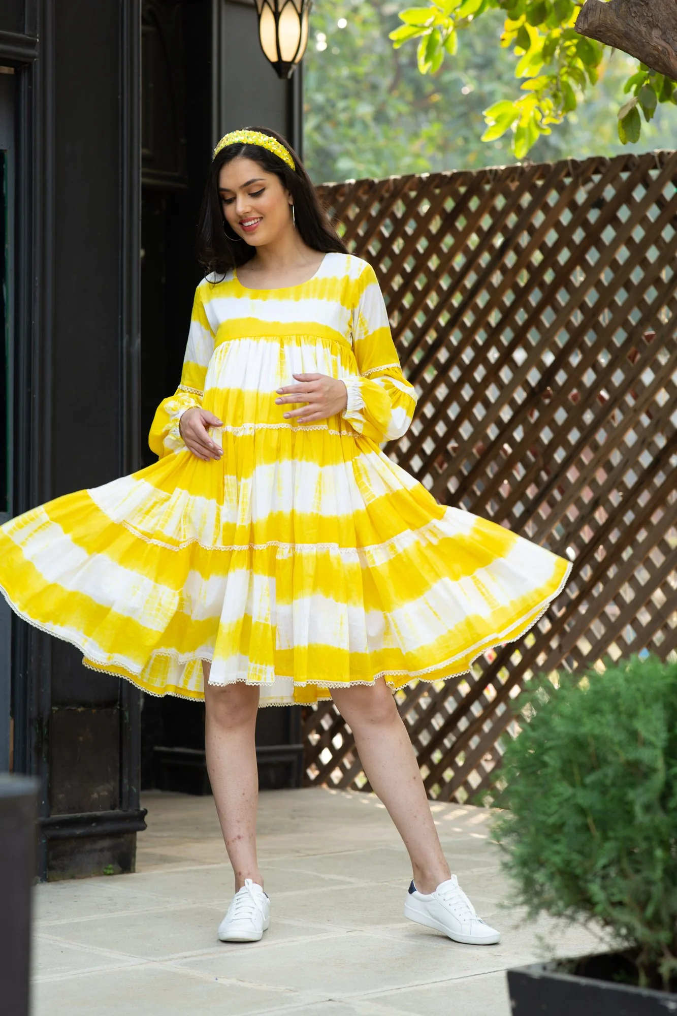 Premium Sunshine Mulmul Maternity & Nursing Frill Dress - Chenance