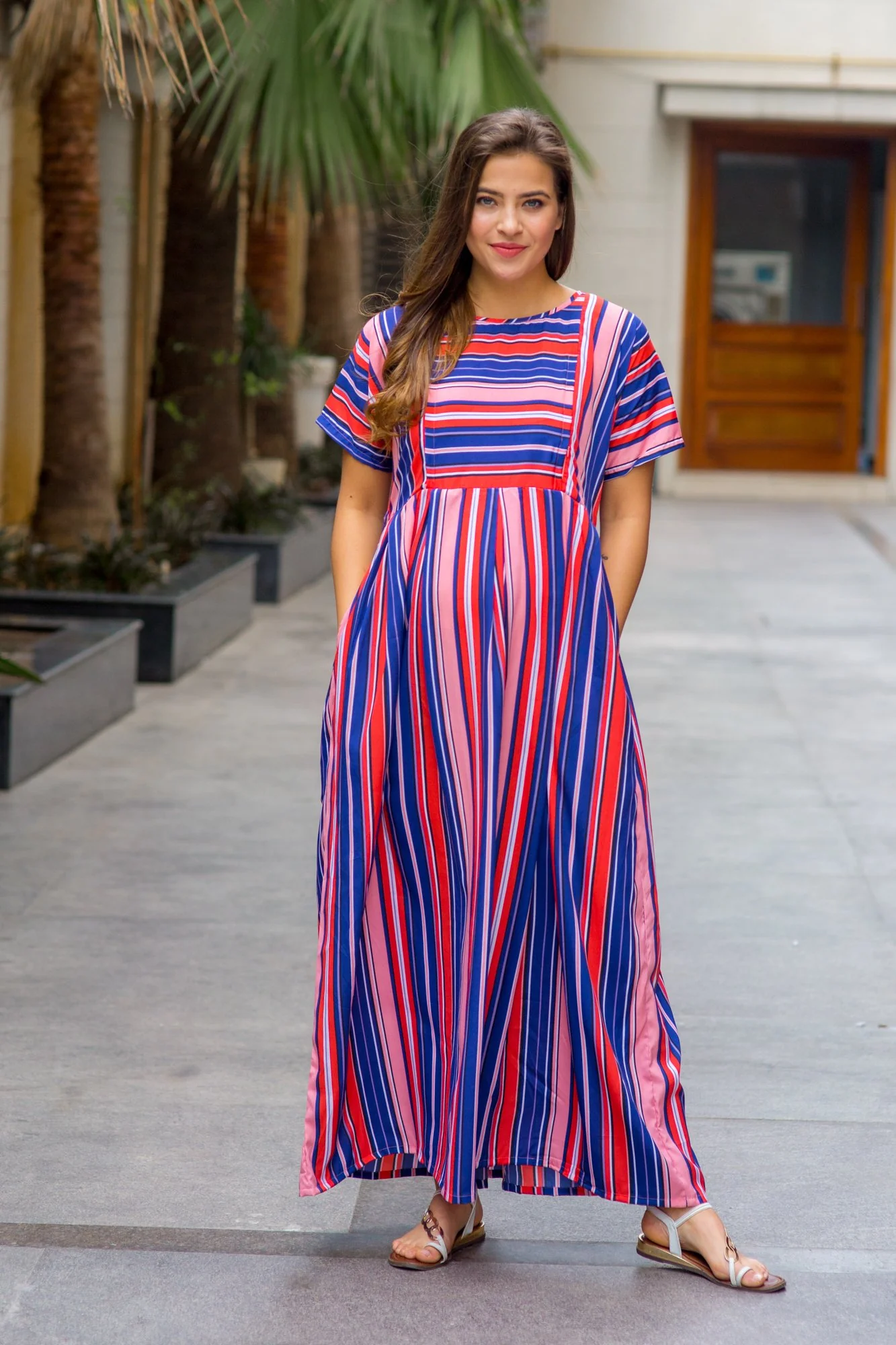 Peaches & Cream Soft Crepe Maternity & Nursing Maxi Dress - Chenance