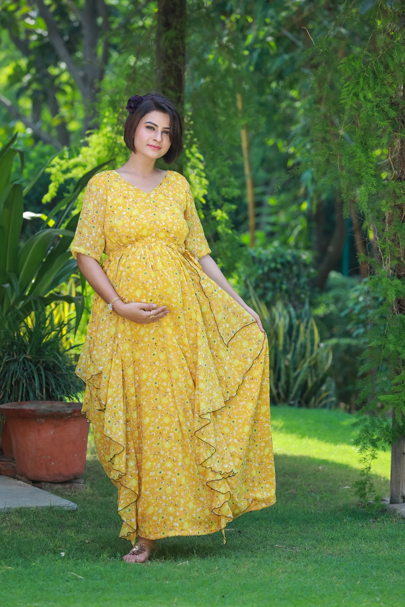 Honey Yellow Maternity Flow Dress - Chenance
