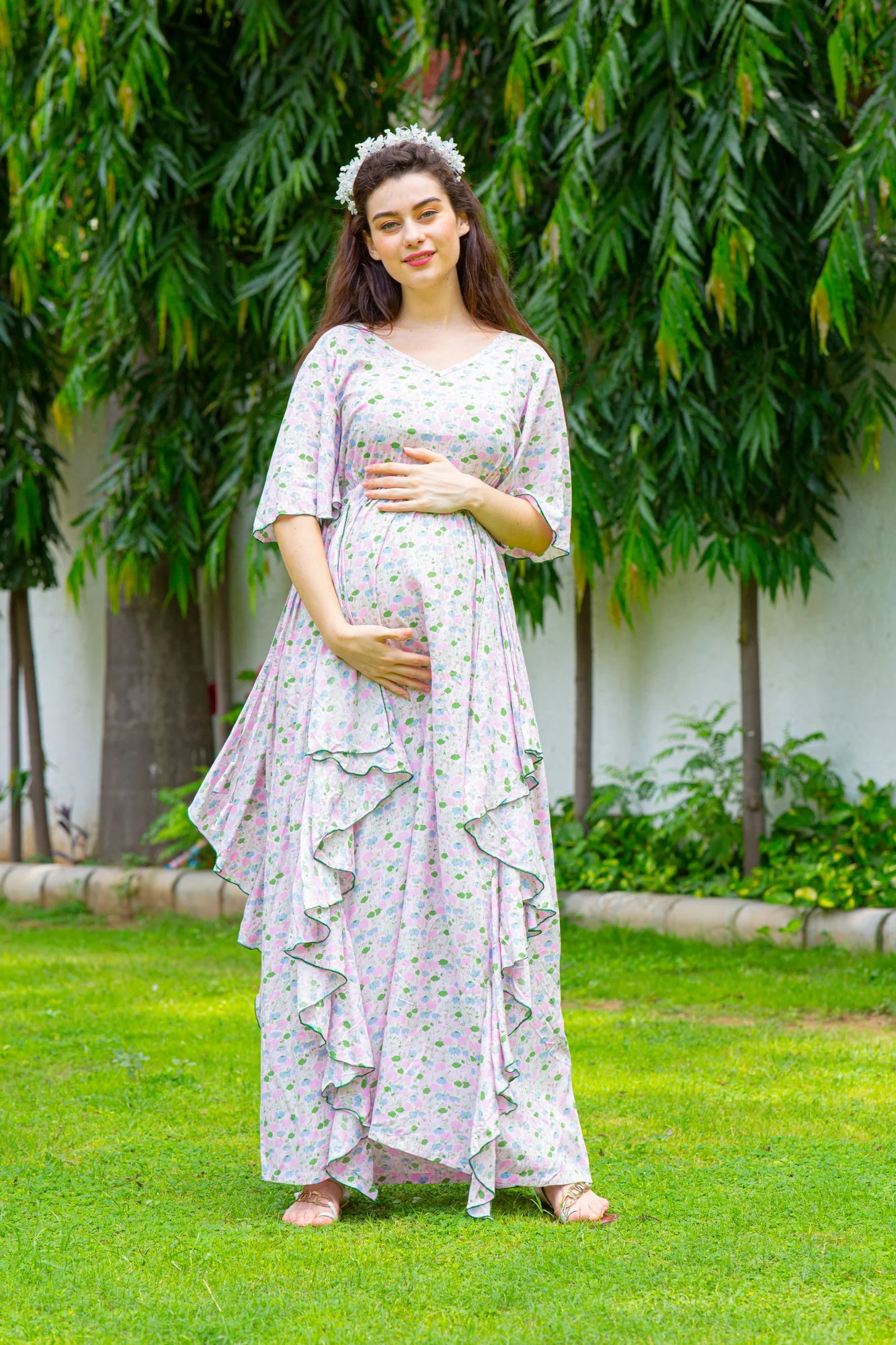 Soothing Pastel Floral Maternity Flow Dress - Chenance