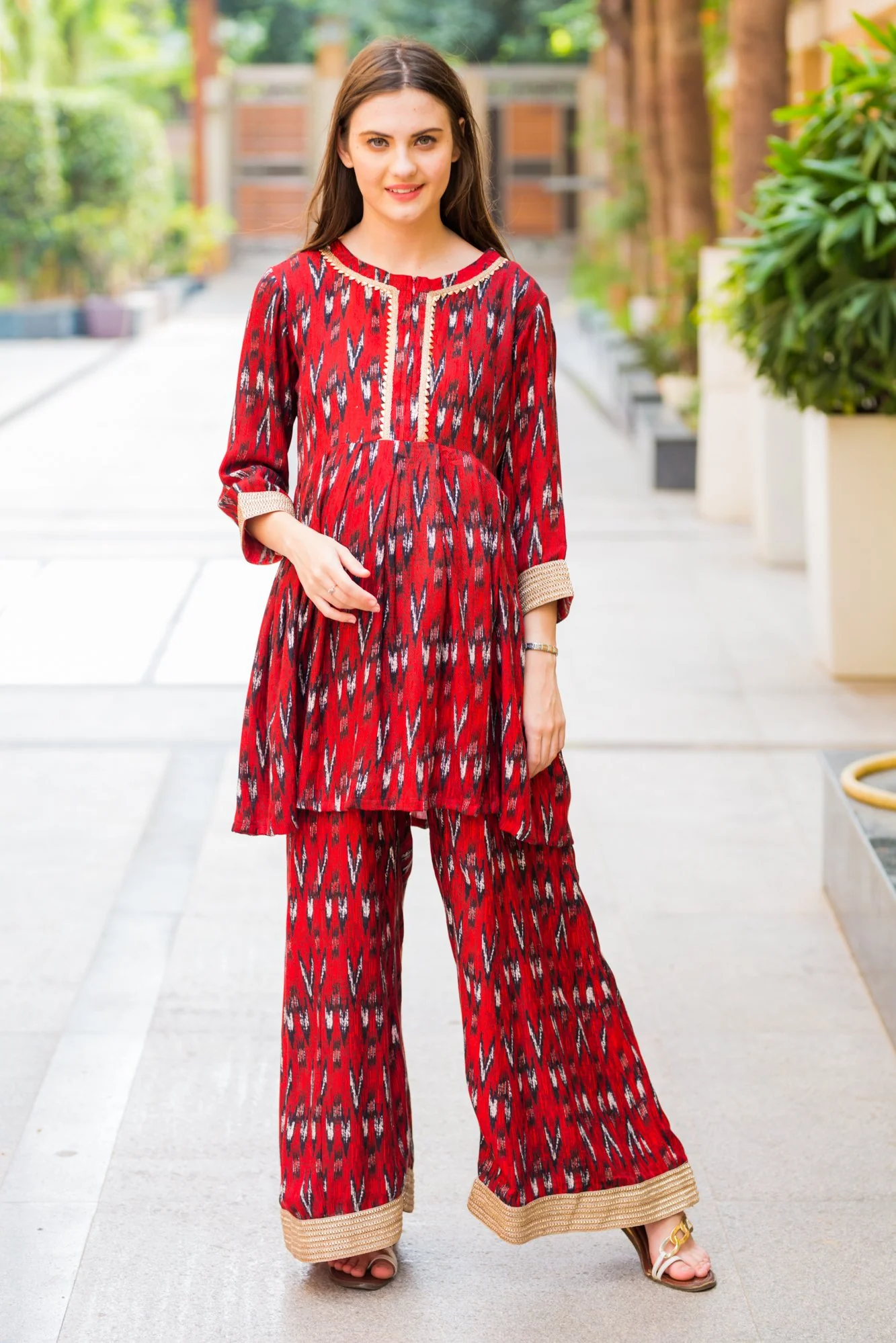 Crimson Gold Maternity & Nursing Suit Set (3 pc) - Chenance