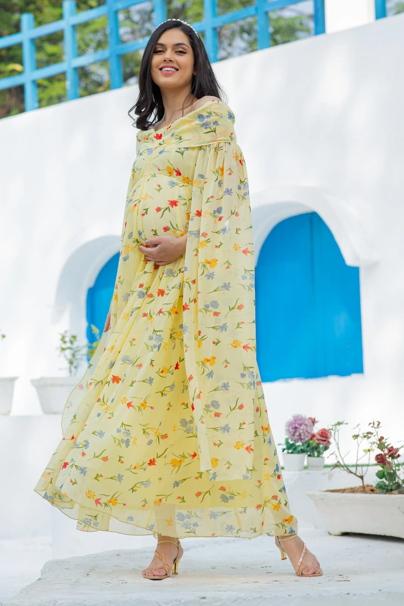 Luxe Pastel Yellow Flying Sleeves Maternity & Nursing Dress - Chenance