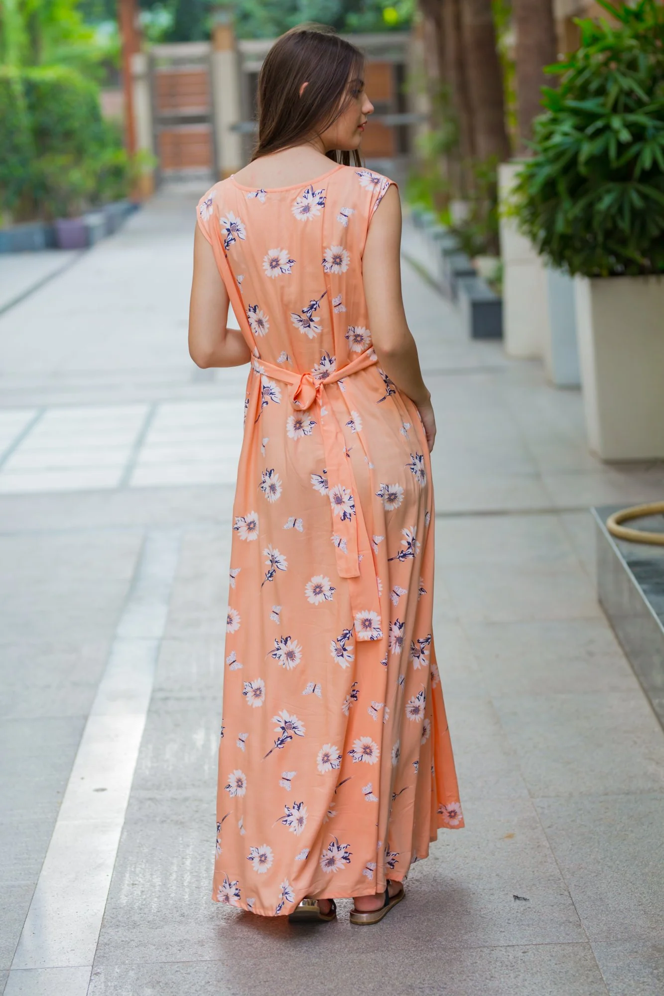 Soft Peach Flair Maternity & Nursing Dress - Chenance