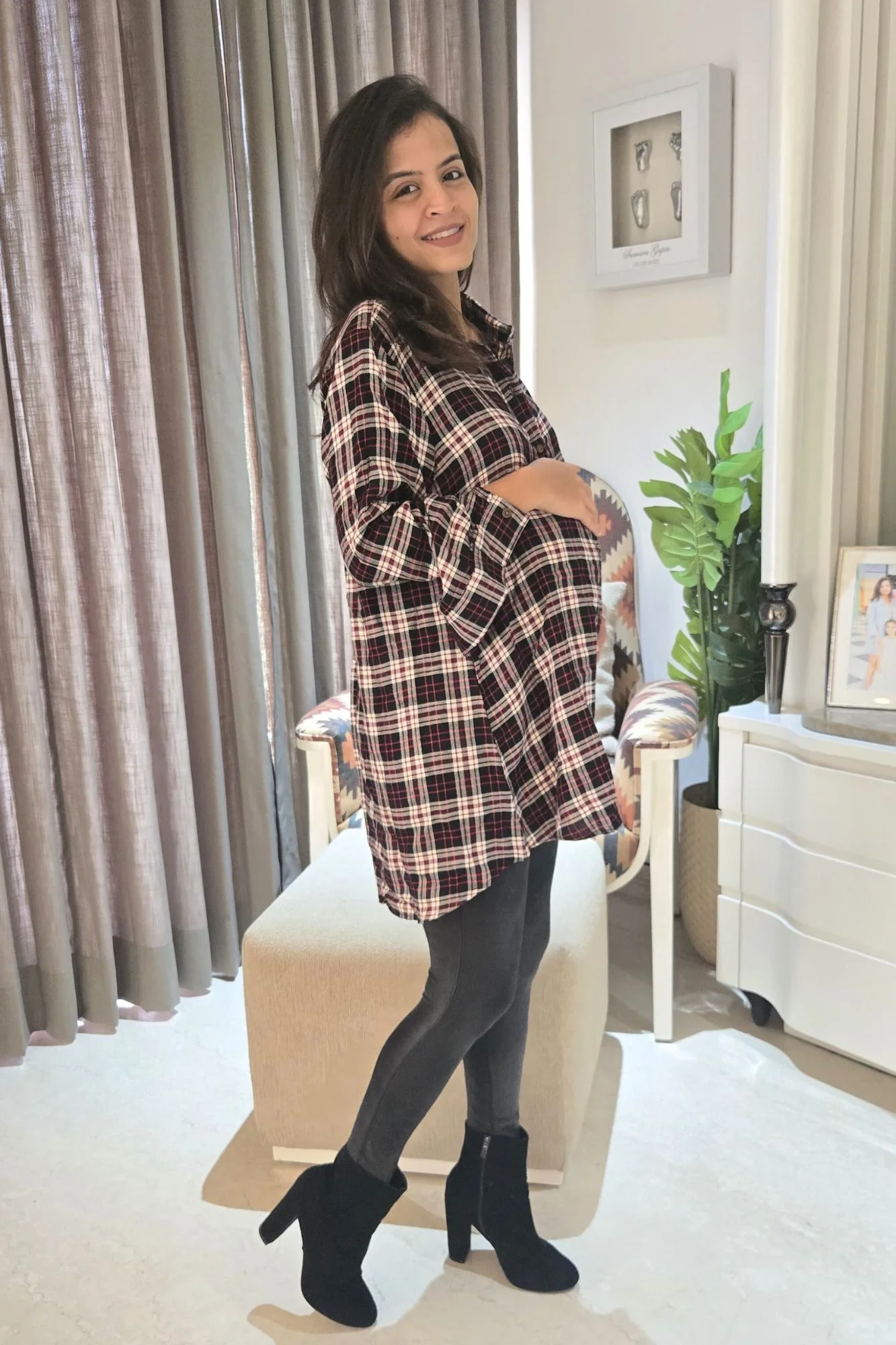 Plaid Red Black Maternity & Nursing Top - Chenance