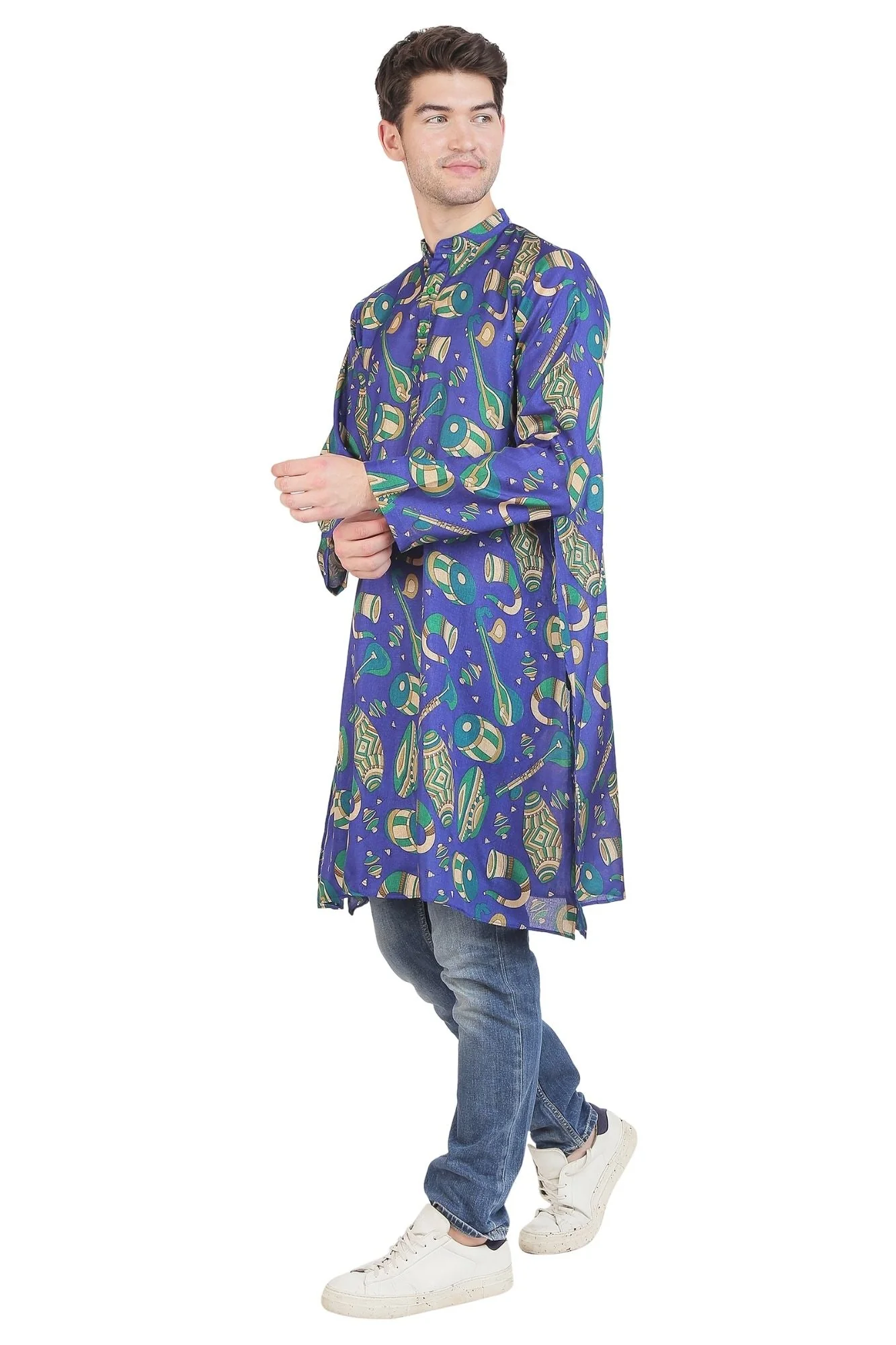 Men Musical Blue Silk Kurta - Chenance